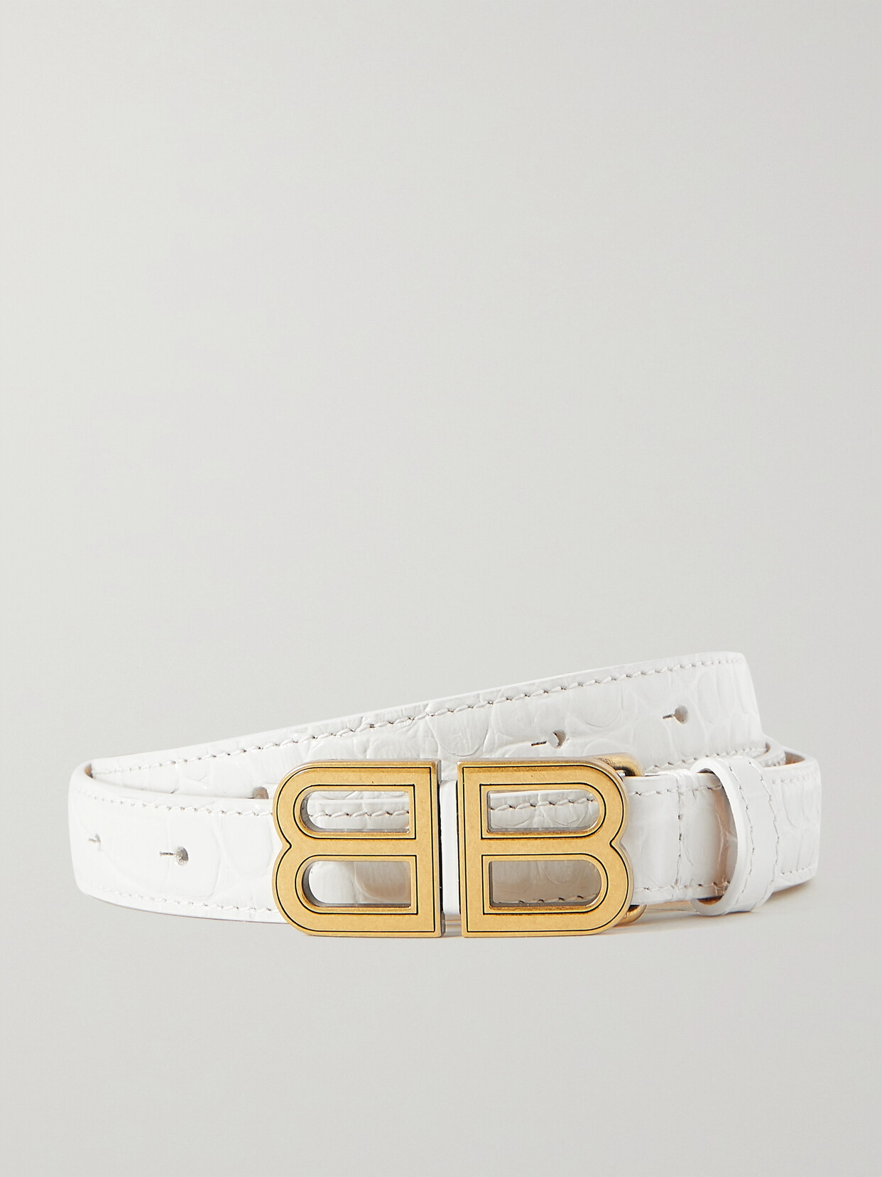 Balenciaga - Bb Hourglass Croc-embossed Leather Belt - White