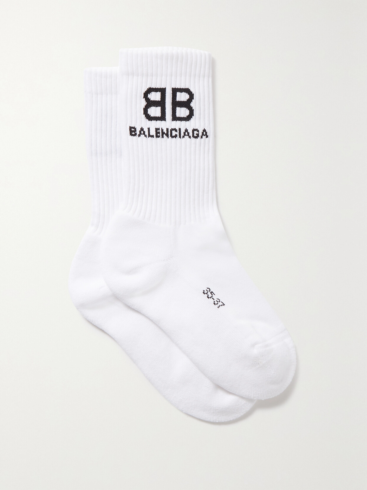 Balenciaga - Tennis Intarsia Ribbed Cotton-blend Socks - White