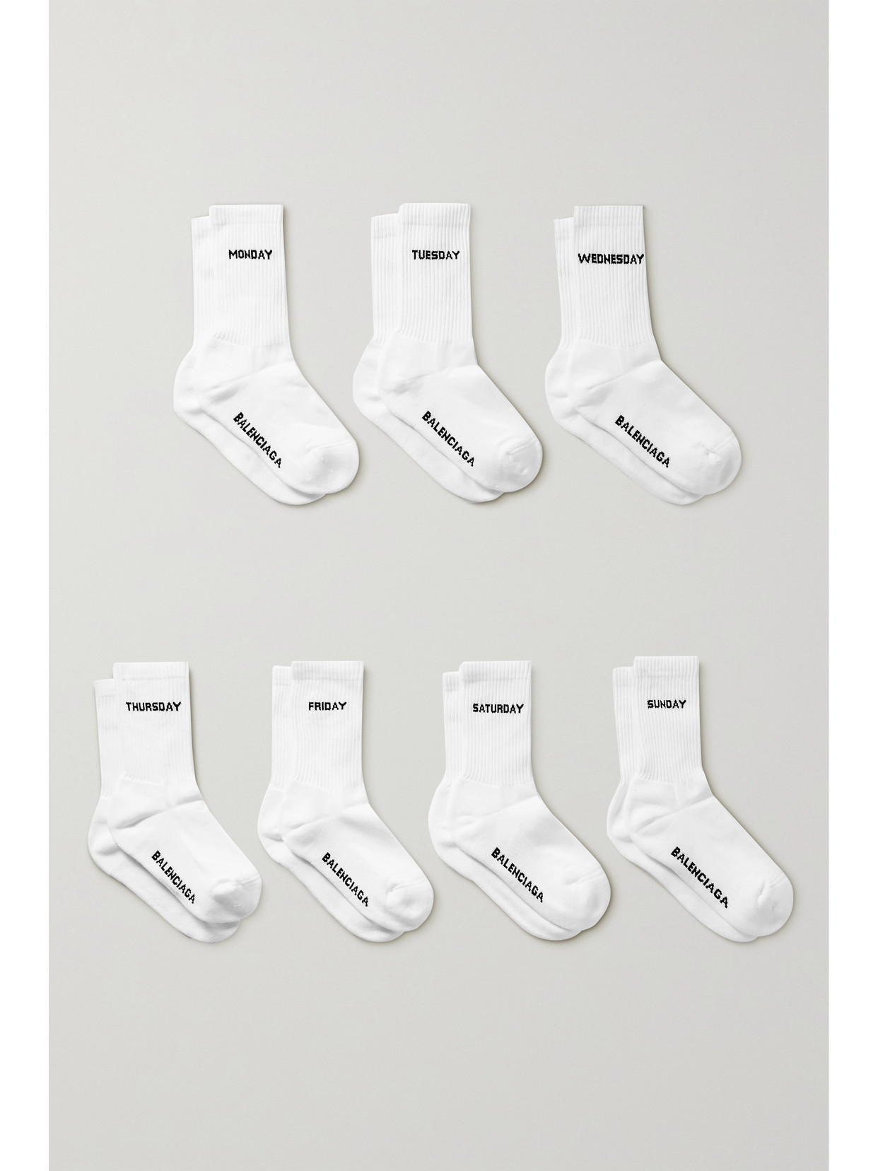 Balenciaga Set Of Seven Intarsia Ribbed Stretch Cotton-blend Socks In White