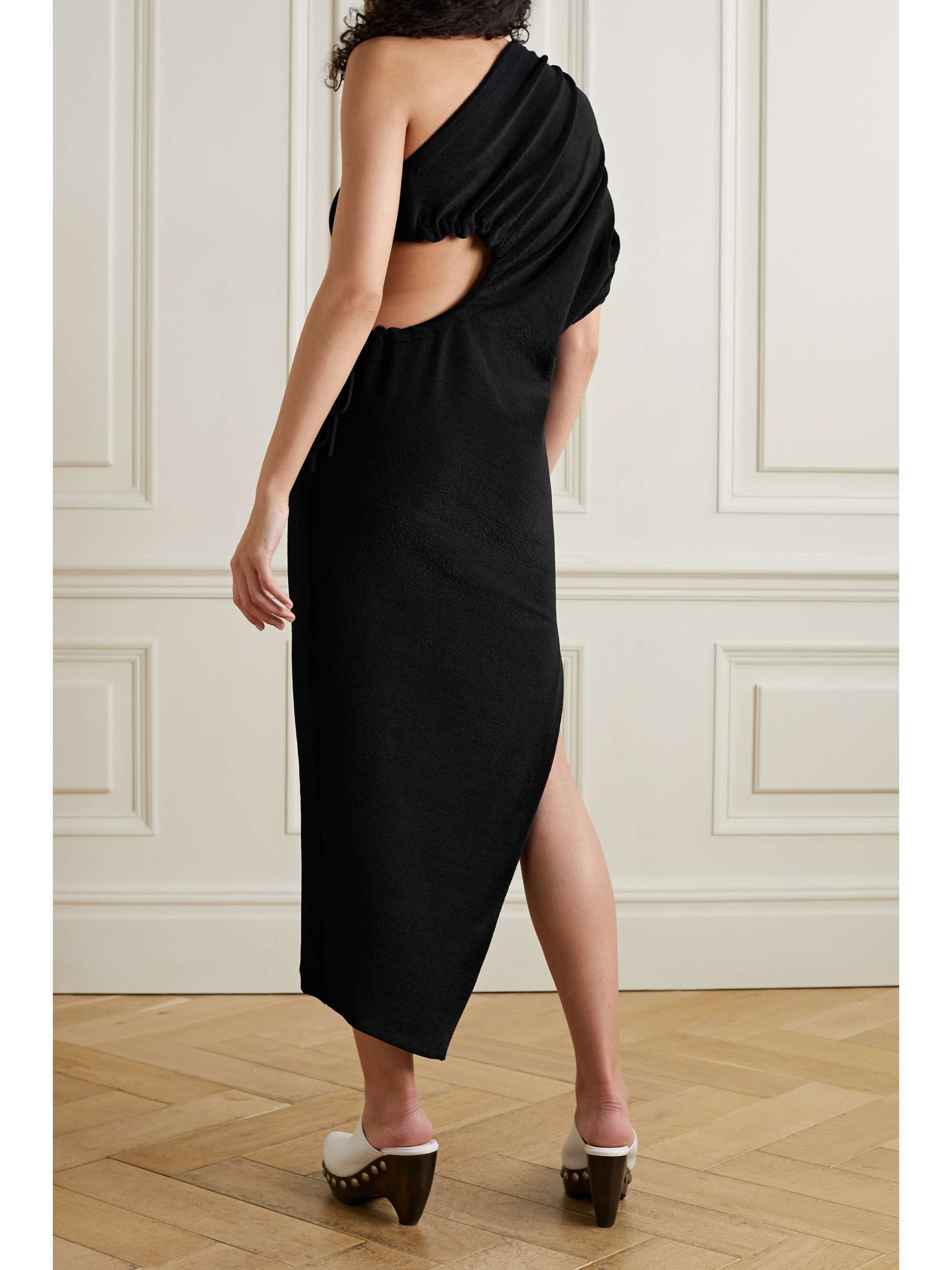 ALAÏA Asymmetric ruched cutout terry dress NETAPORTER