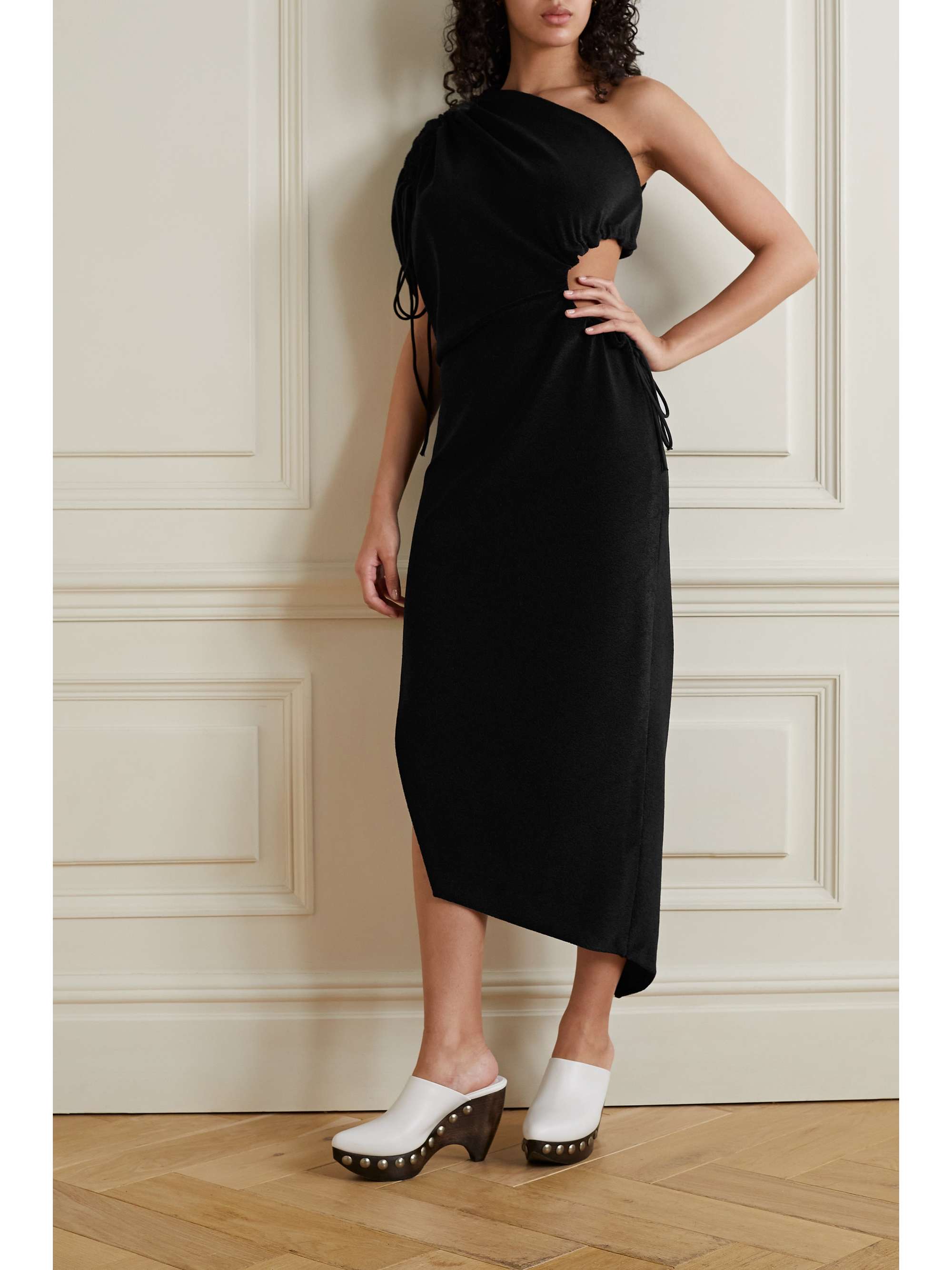 ALAÏA Asymmetric ruched cutout terry dress NETAPORTER
