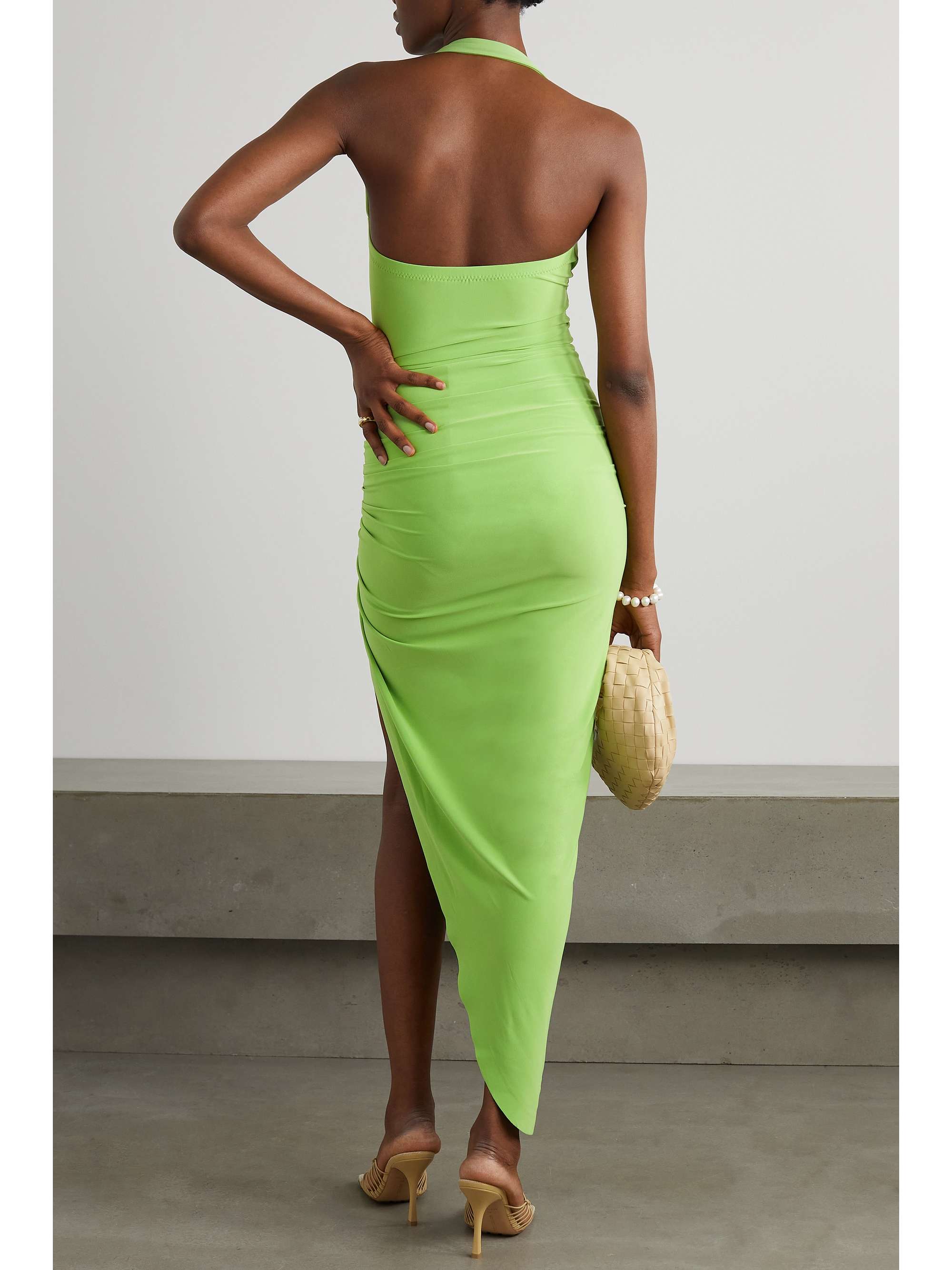 Green Cayla asymmetric draped stretch-jersey halterneck dress | NORMA KAMALI | NET-A-PORTER