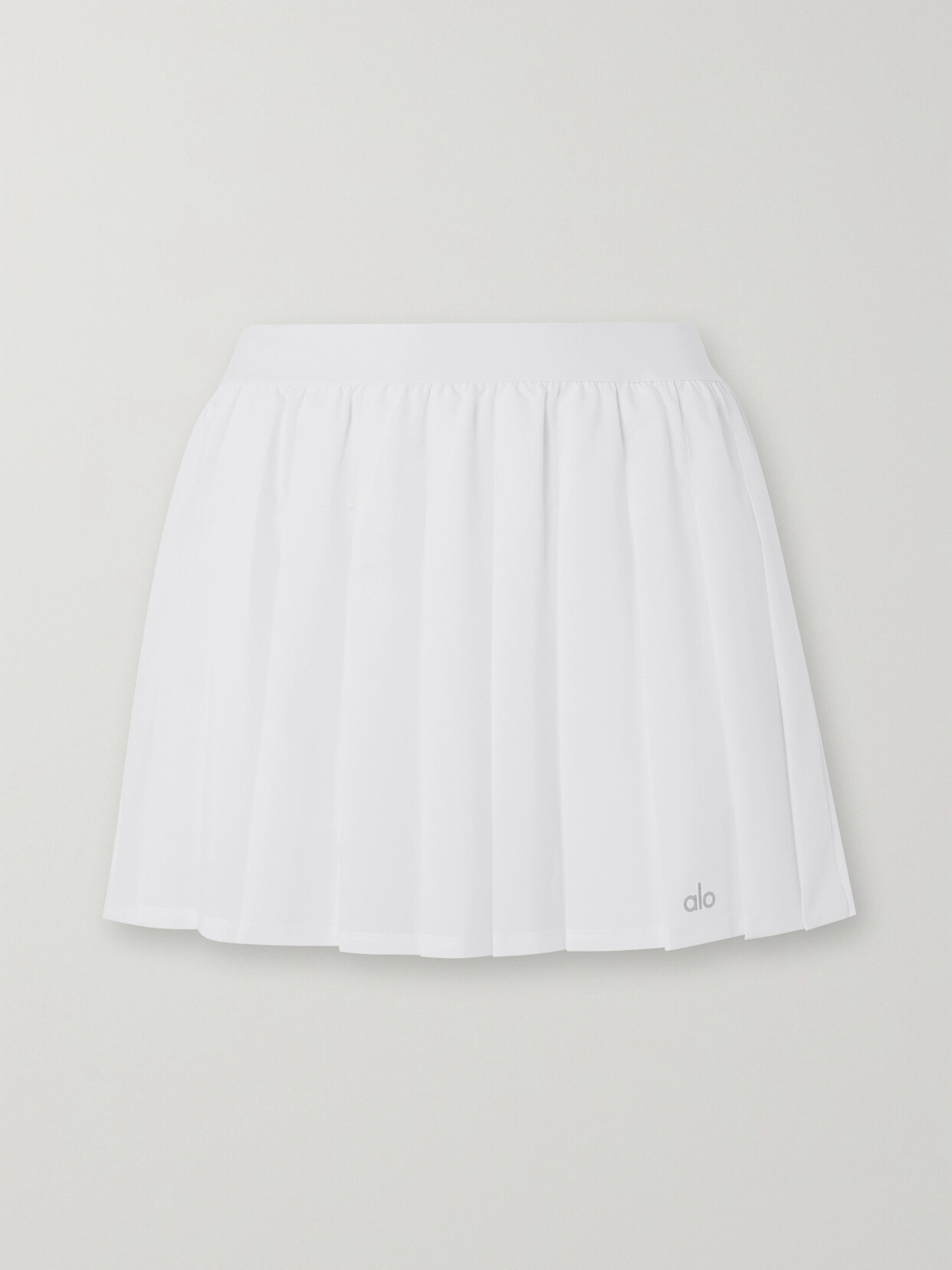 Shop Alo Yoga Varsity Pleated Stretch-jersey Tennis Skirt In White