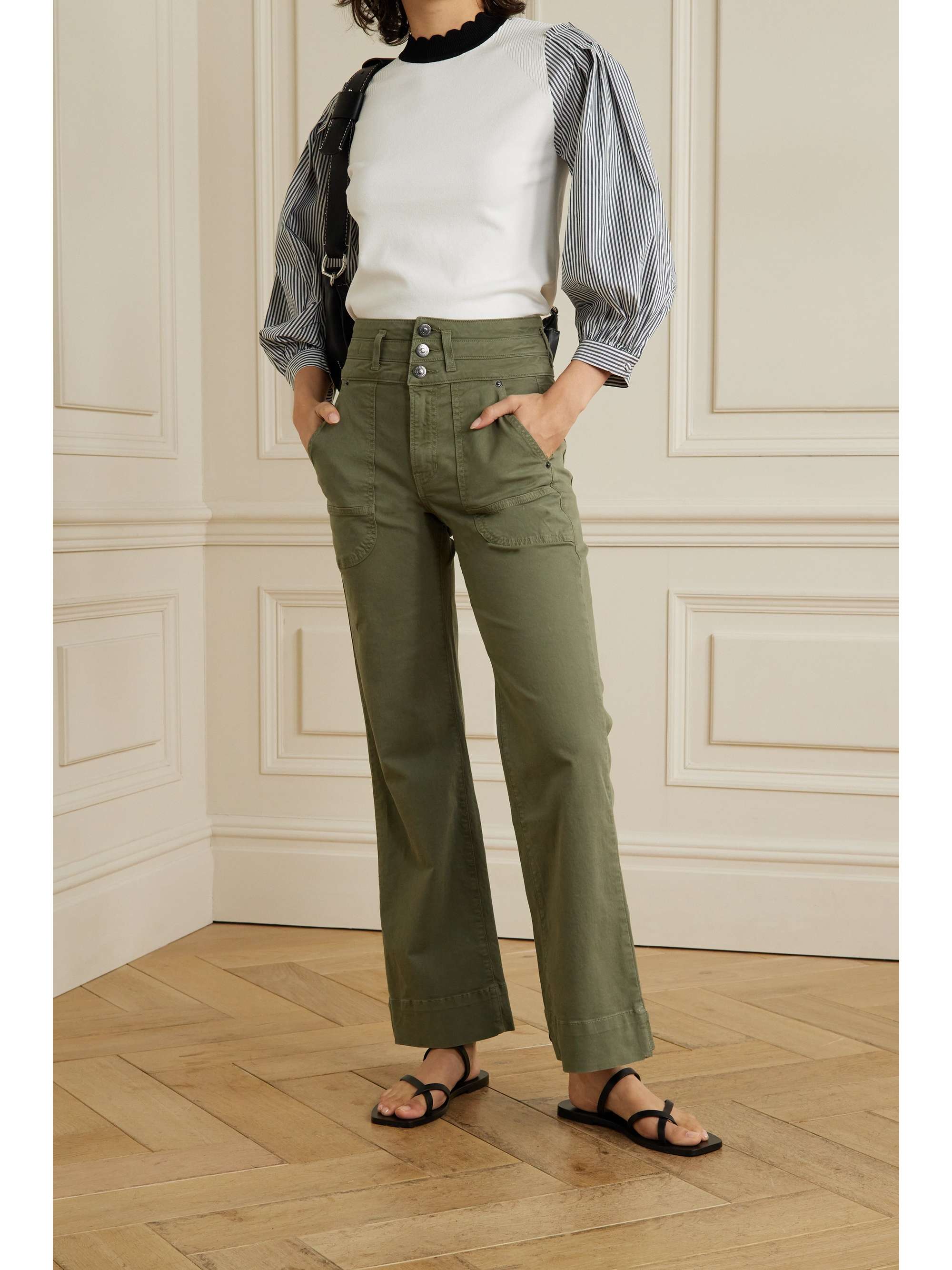 Army green Marley cotton-blend twill 