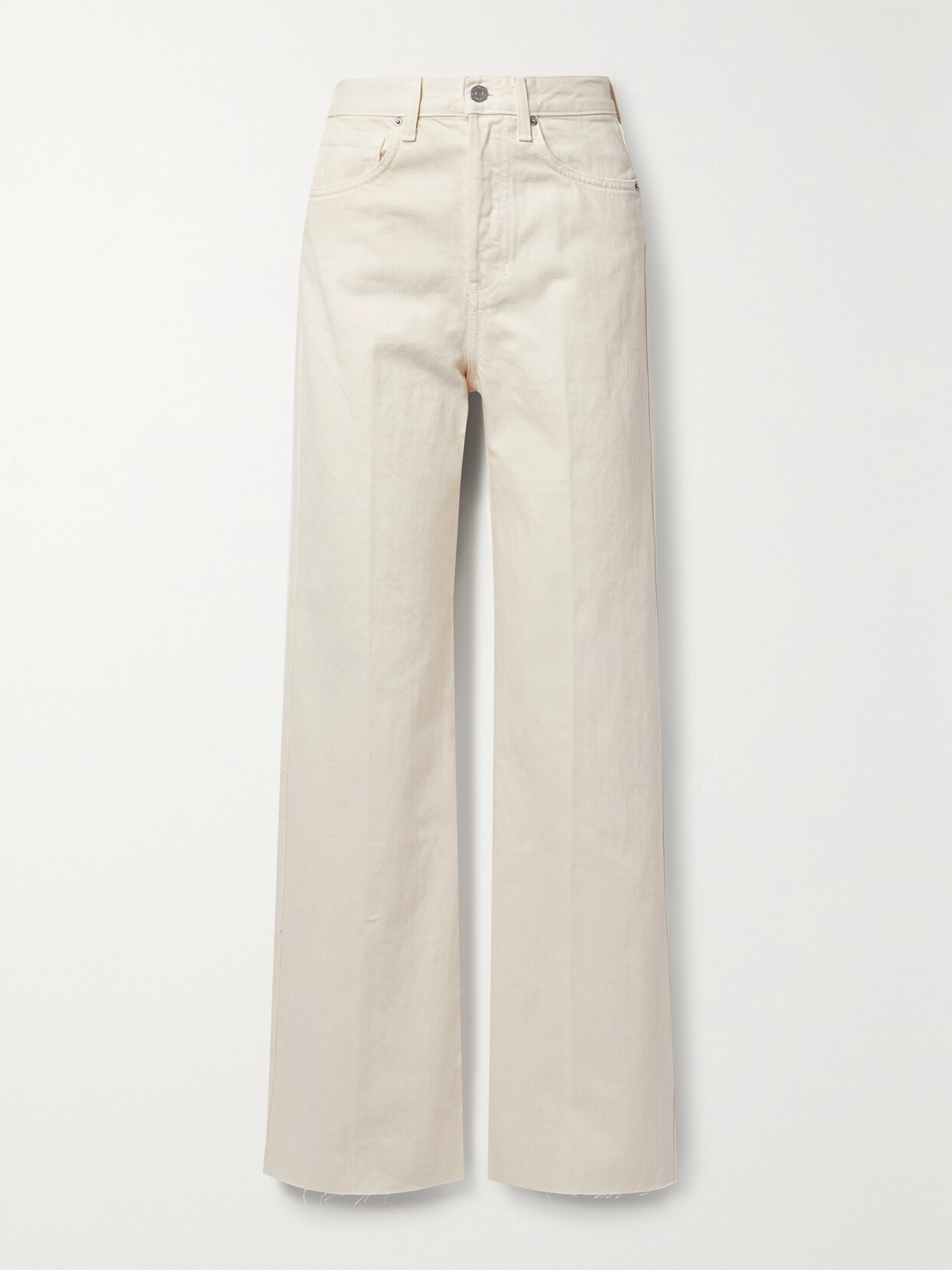Shop Veronica Beard Taylor Frayed High-rise Wide-leg Jeans In Ecru