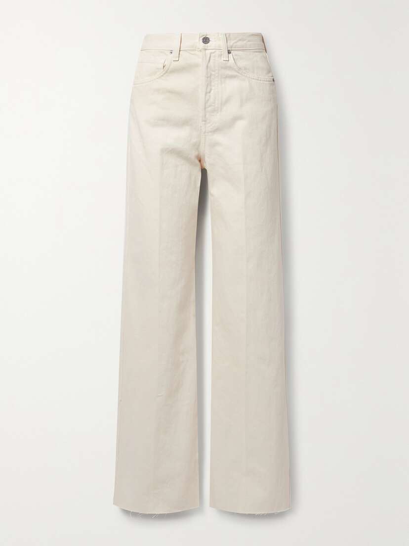 Veronica Beard Taylor Frayed High-rise Wide-leg Jeans