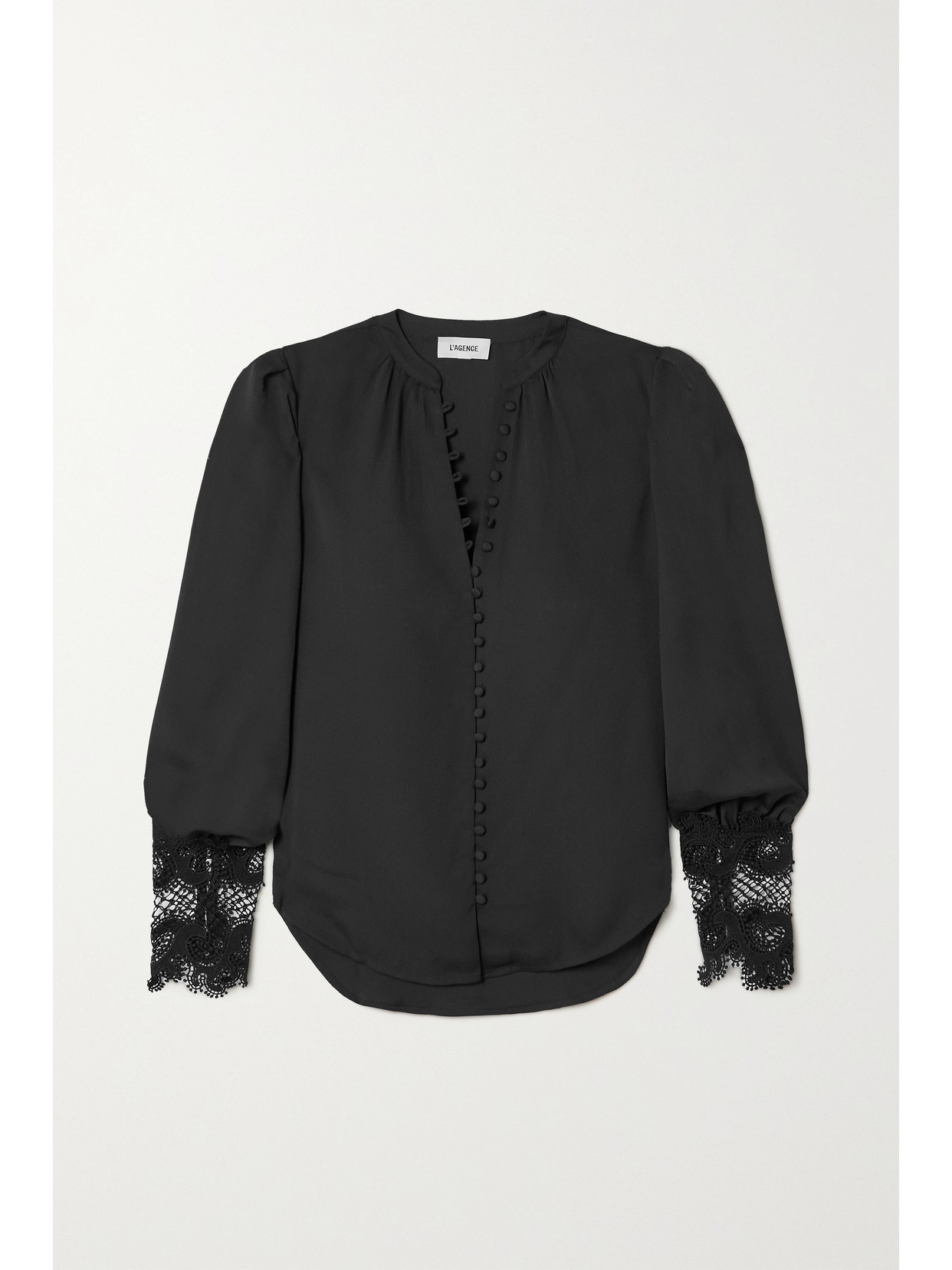 L'agence Ava Lace-trimmed Crepe De Chine Top In Black