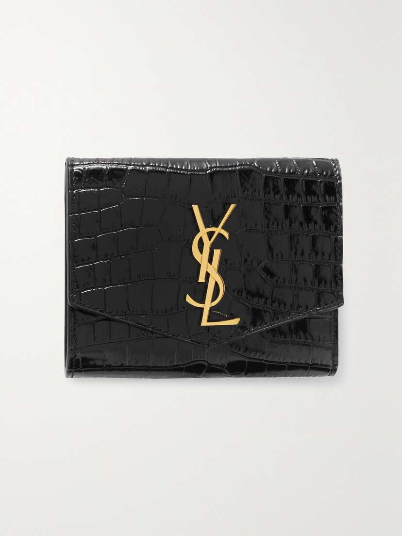 Saint Laurent Uptown Croc-effect Patent-leather Wallet
