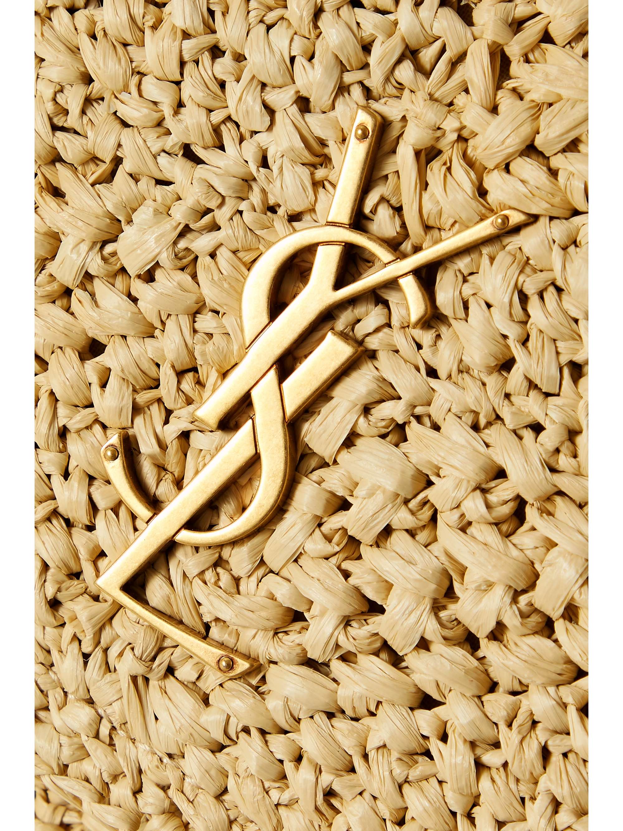 SAINT LAURENT Jamie leather-trimmed raffia shoulder bag