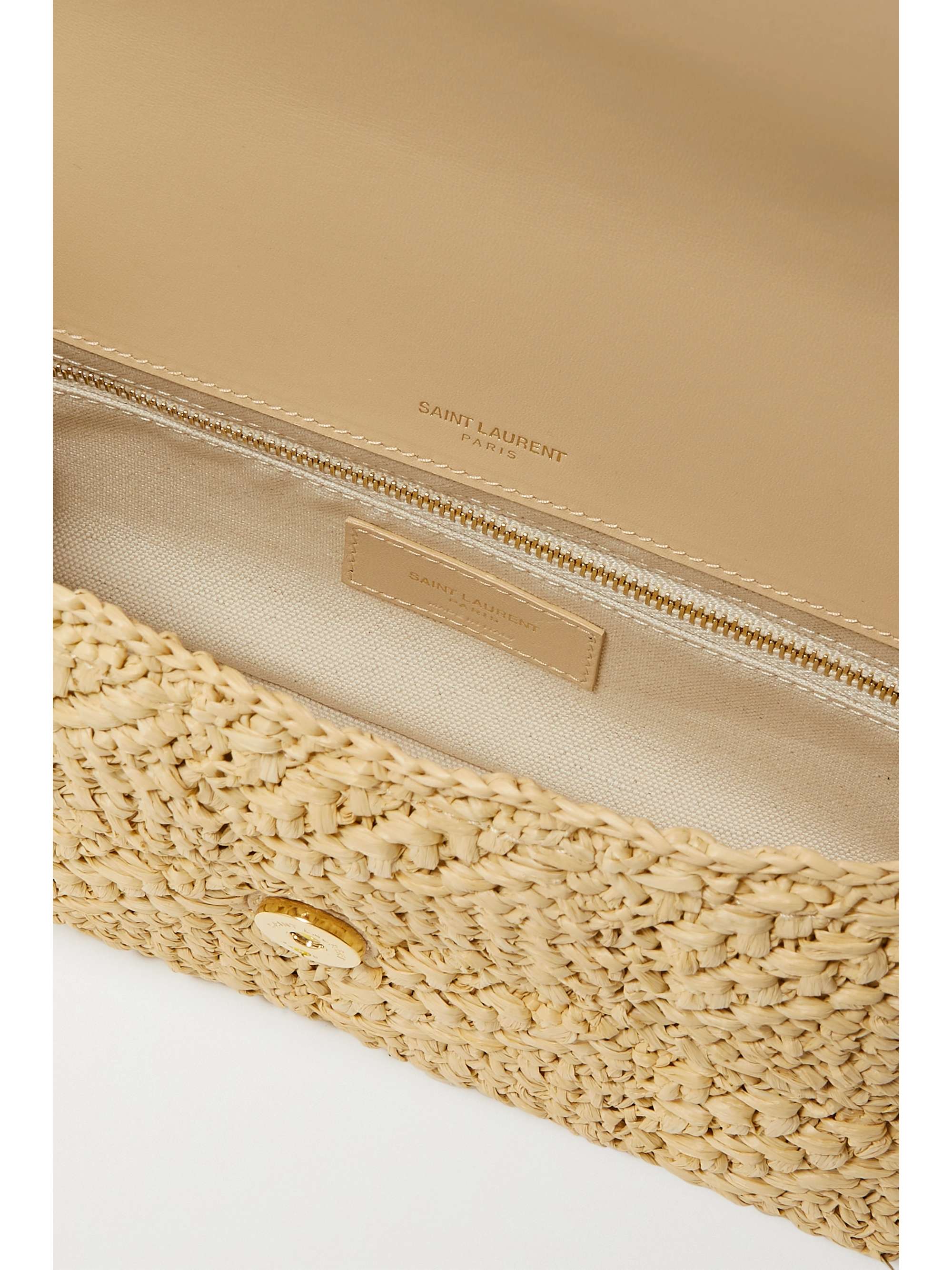 SAINT LAURENT Jamie leather-trimmed raffia shoulder bag