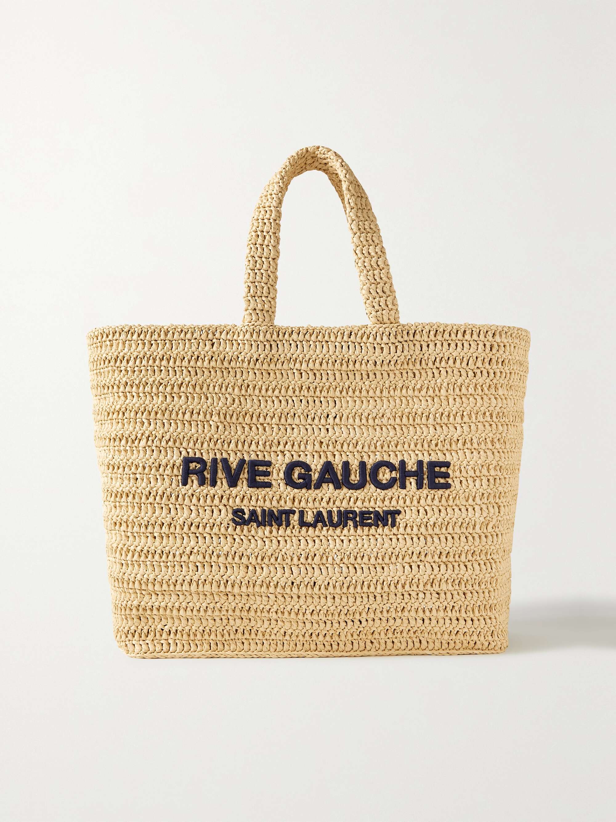 Rive gauche large tote bag in embroidered raffia and leather