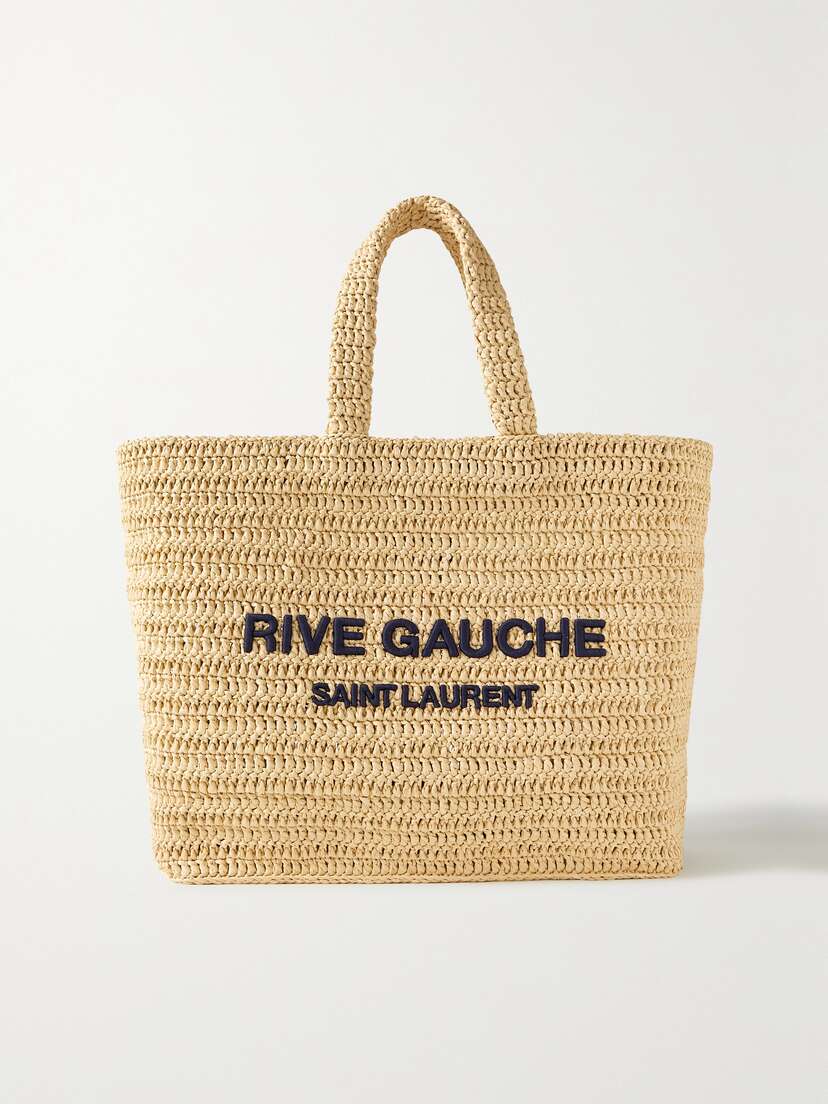 Saint Laurent Rive Gauche Embroidered Crocheted Raffia Tote