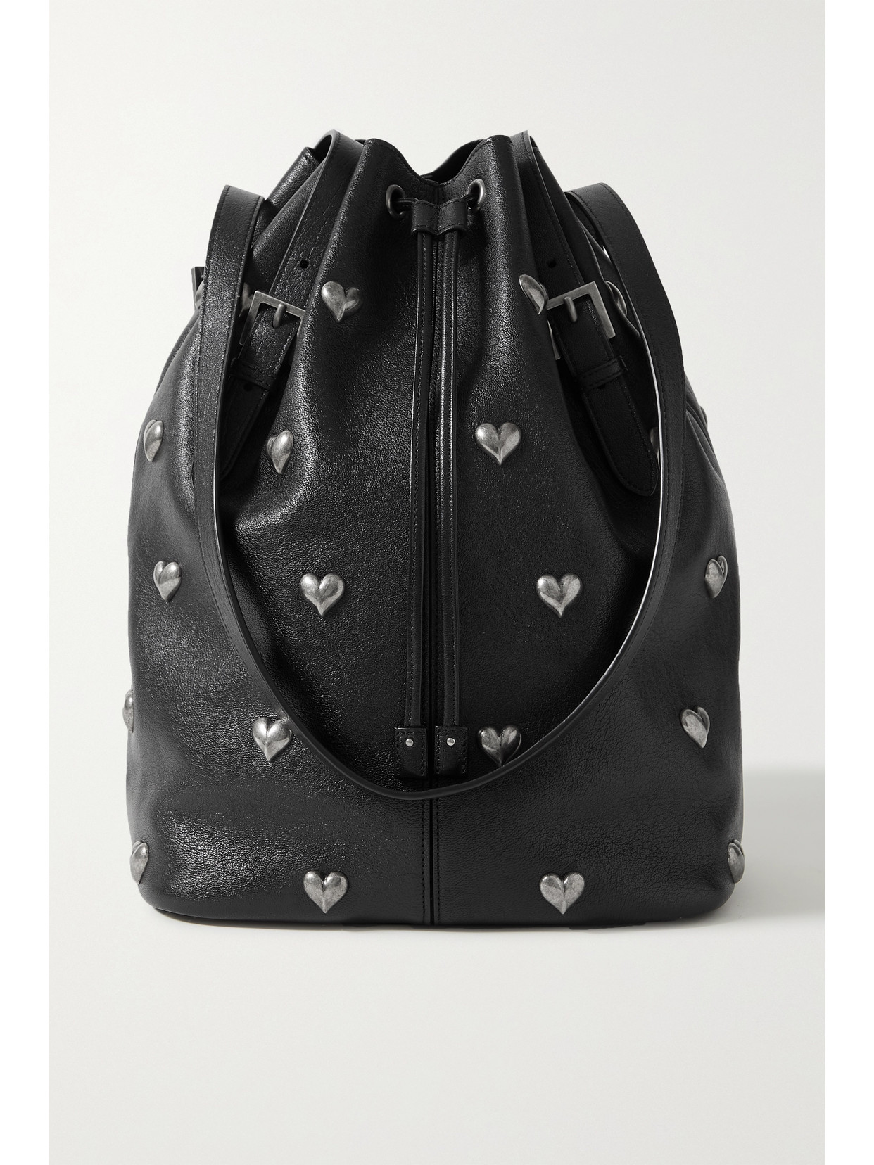 SAINT LAURENT DOUGLAS SMALL STUDDED LEATHER BUCKET BAG