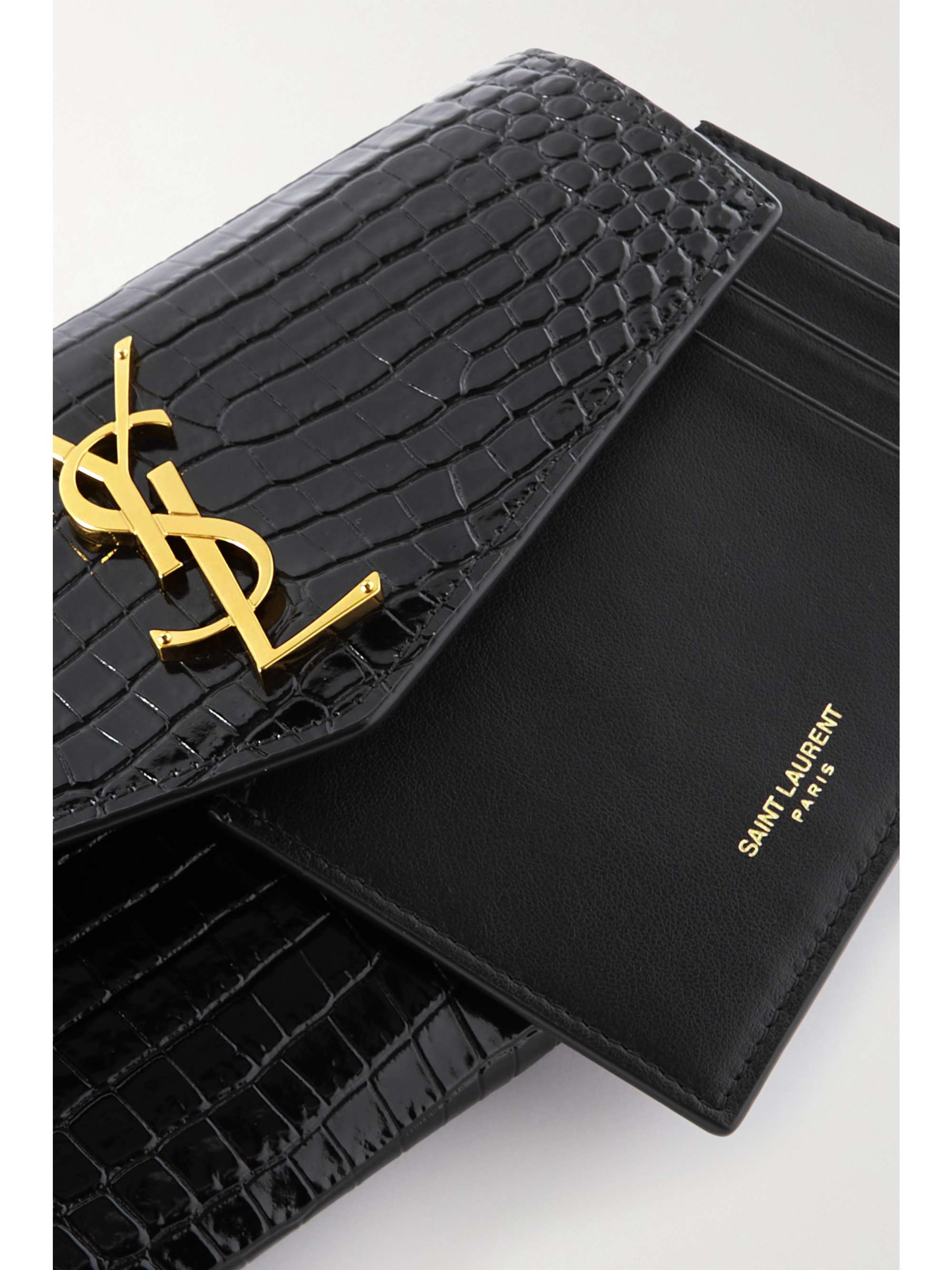 SAINT LAURENT Uptown croceffect patentleather shoulder bag and