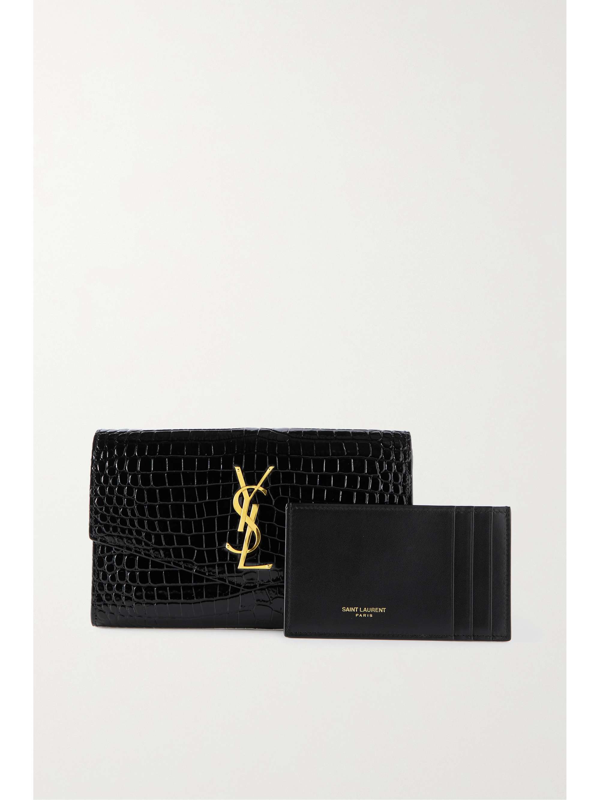 Saint Laurent Uptown Croc-effect Patent-leather Pouch - Black