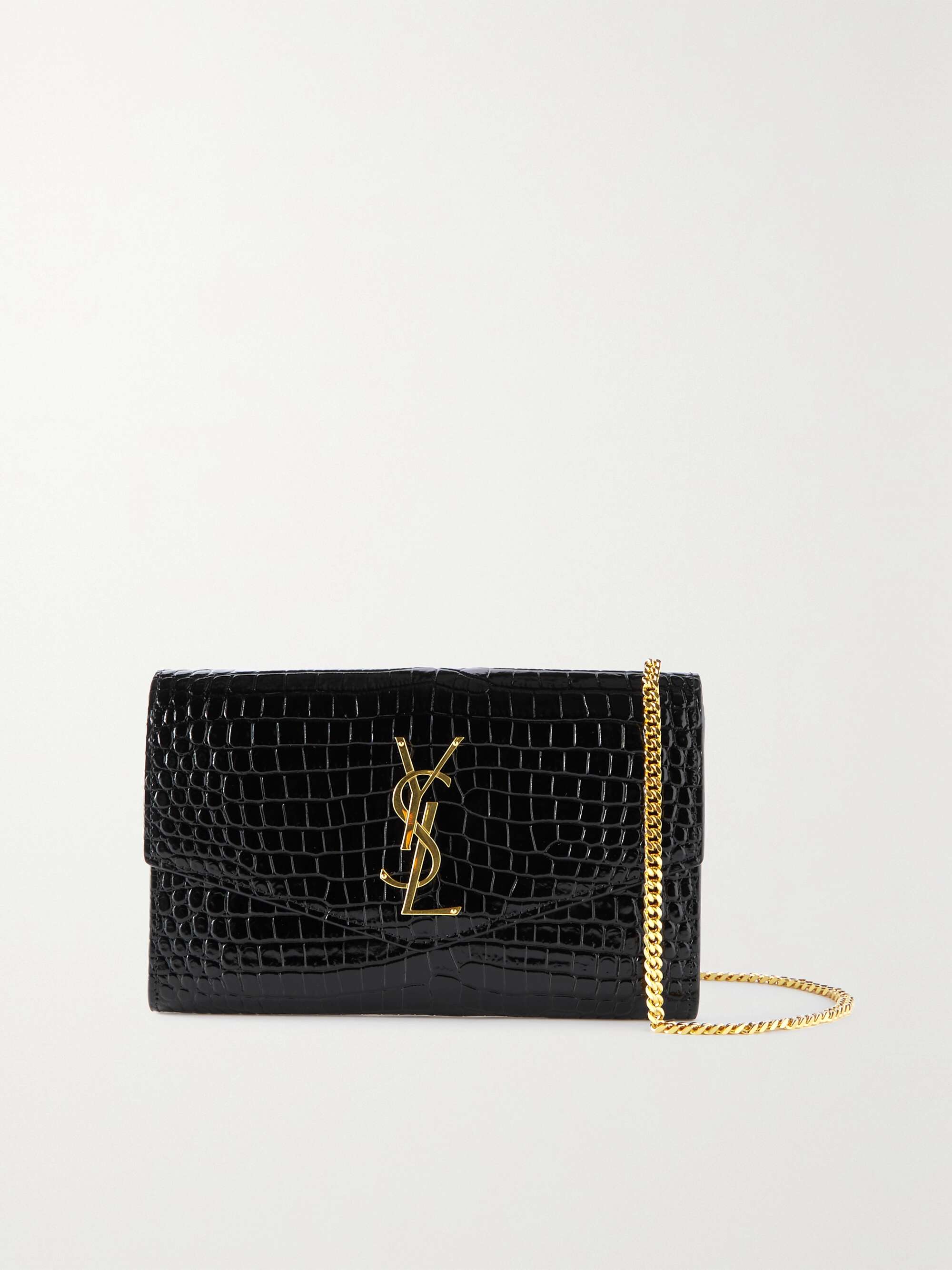 Saint Laurent Uptown Leather Clutch - Black Croc/Gold