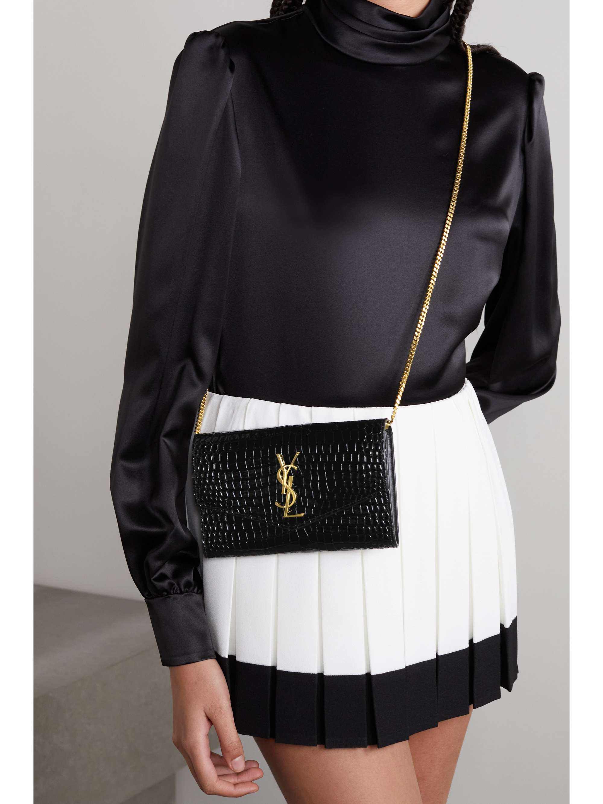 SAINT LAURENT Uptown croc-effect leather pouch  Designer clutch bags, My  style bags, Ysl clutch