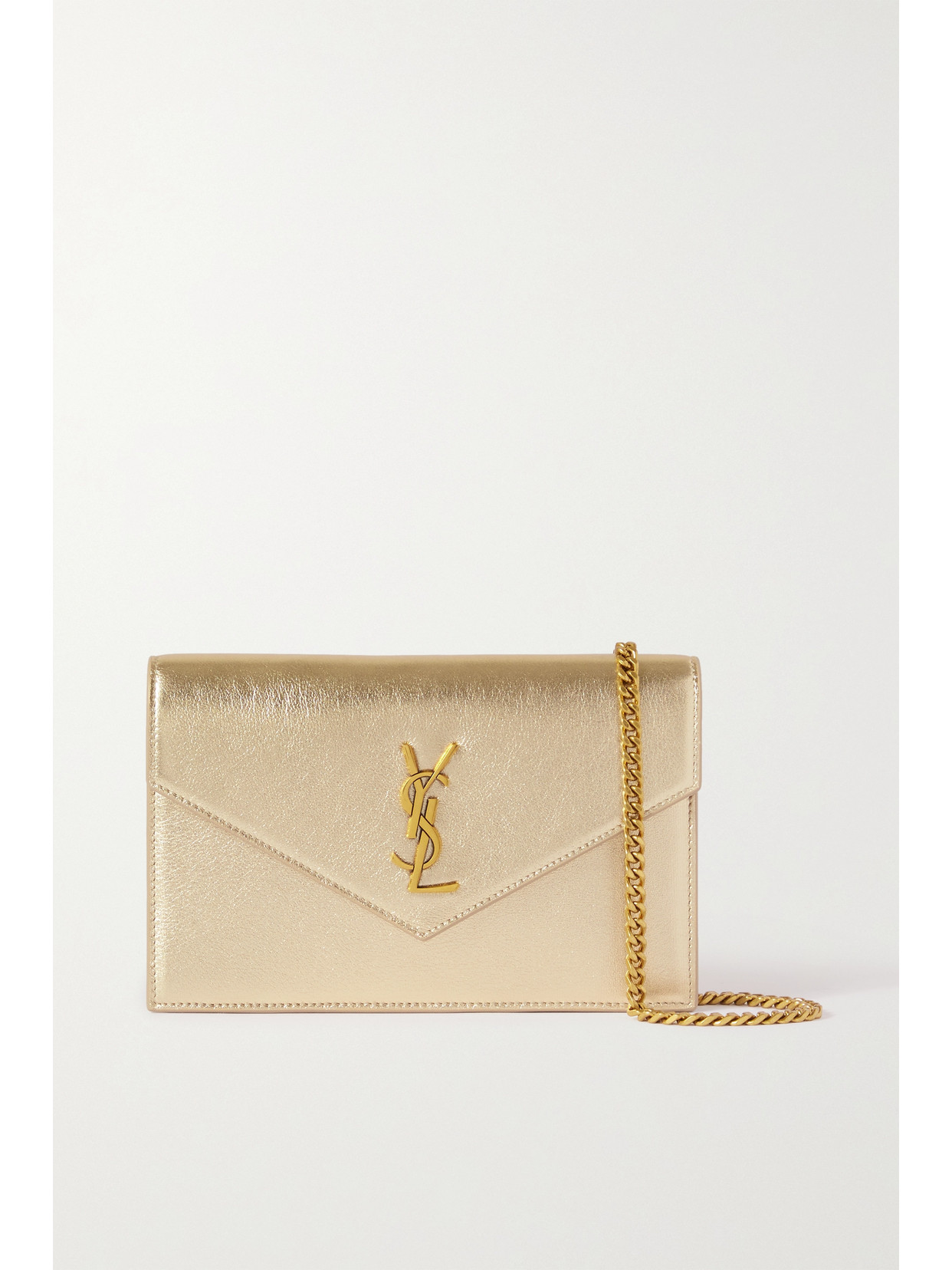 SAINT LAURENT - Monogramme Envelope Metallic Leather Shoulder Bag - Gold