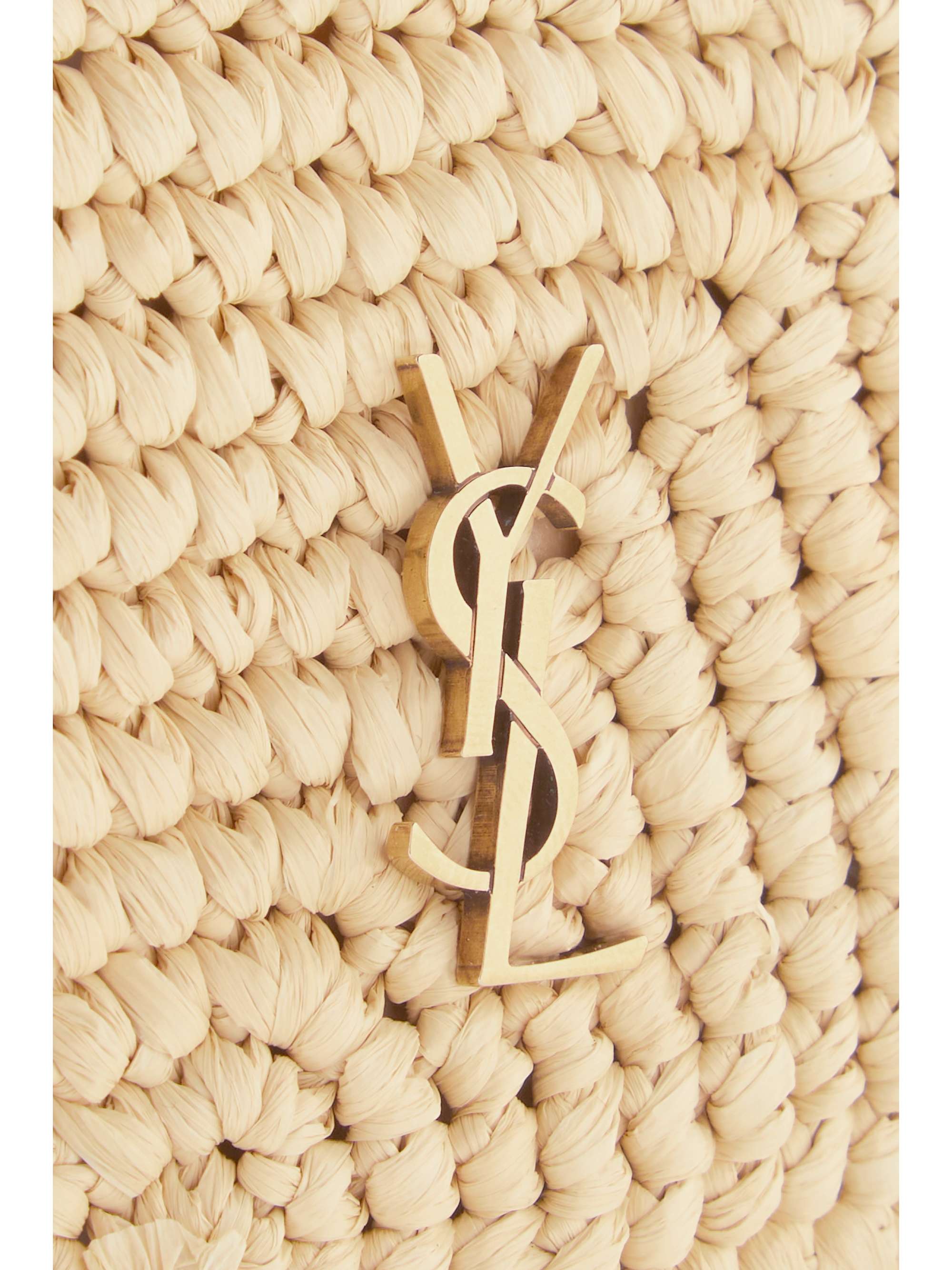 SAINT LAURENT Jamie embellished leather-trimmed raffia coin purse