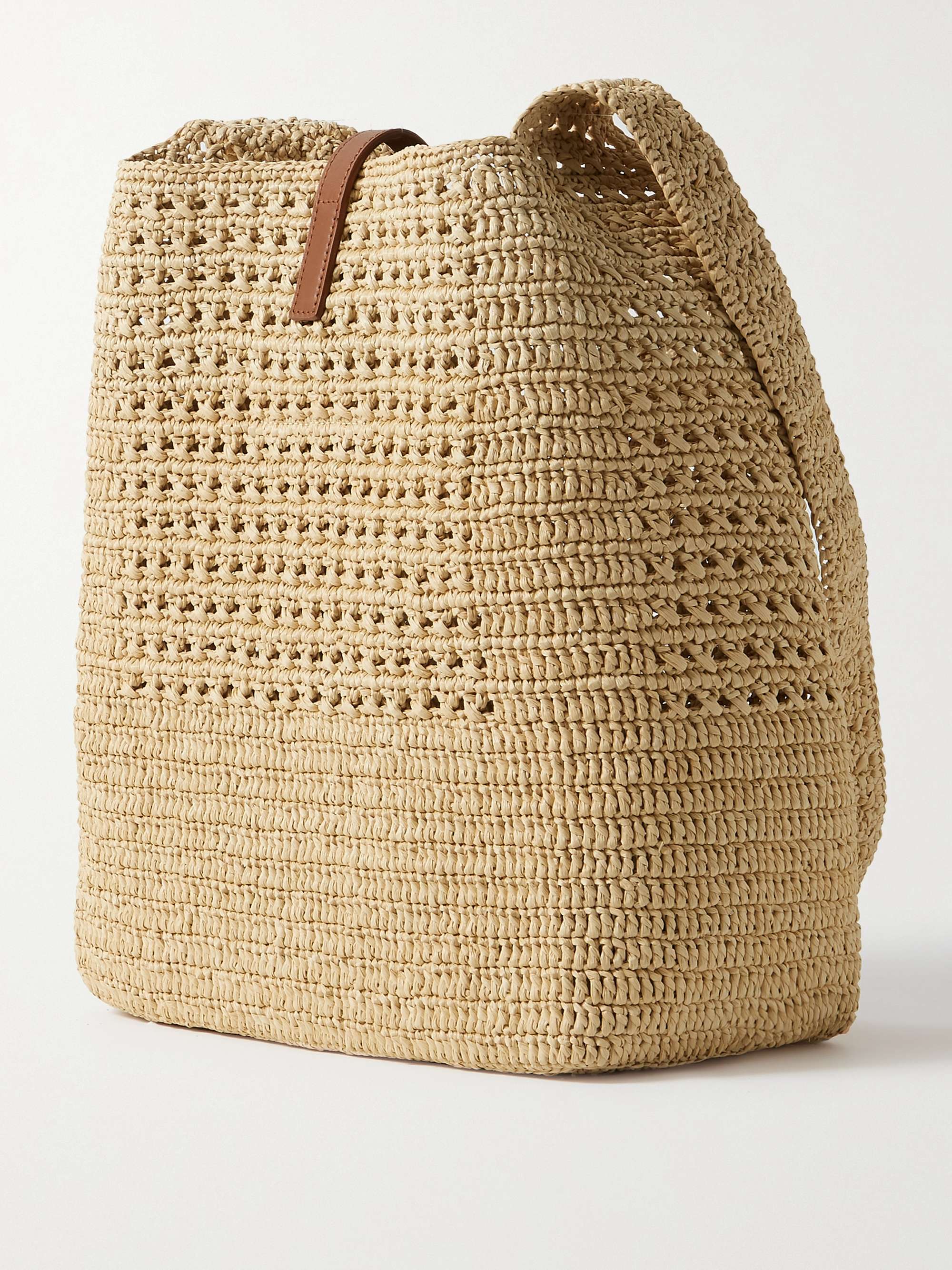 SAINT LAURENT Leather-trimmed raffia shoulder bag