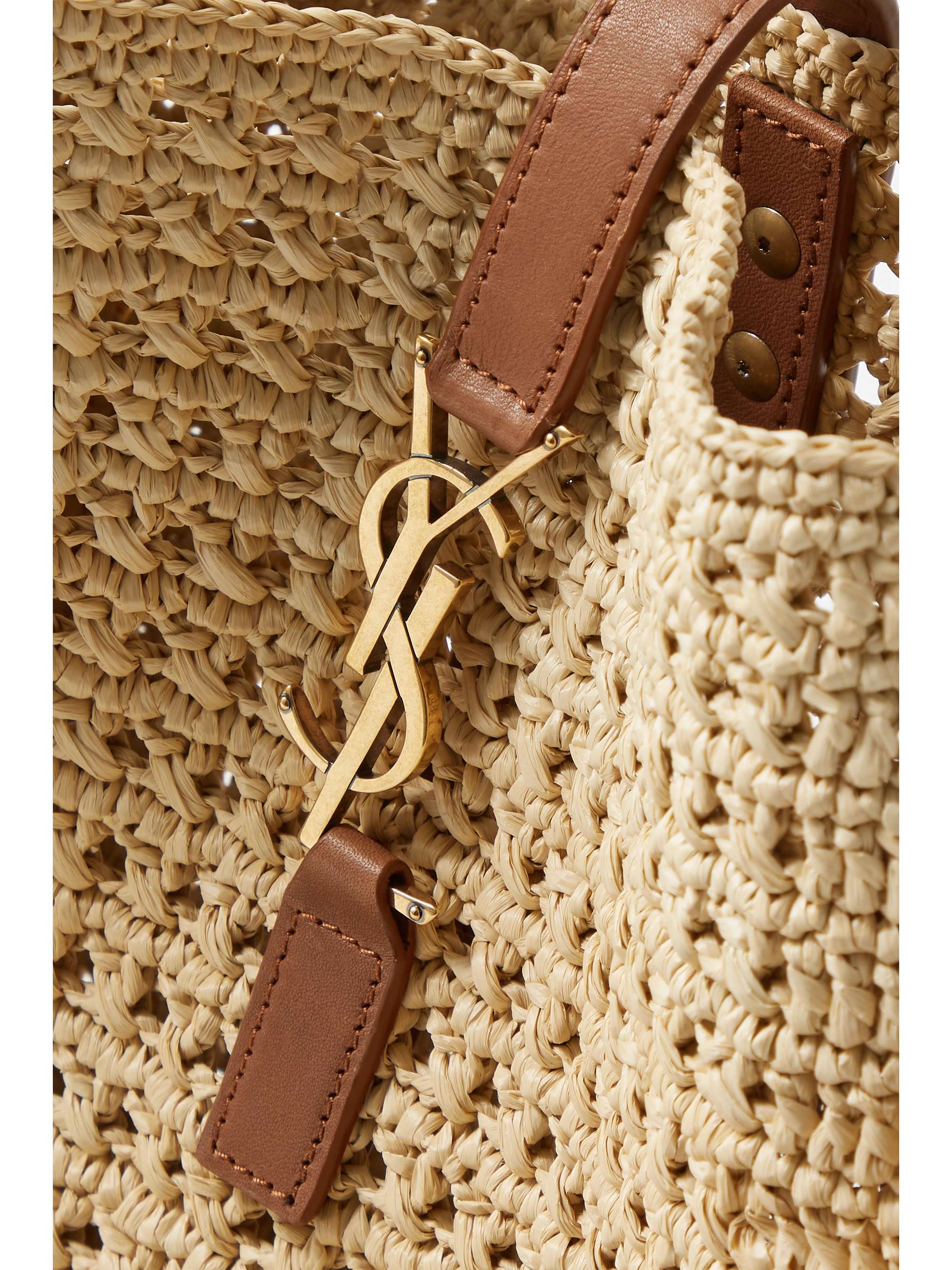 SAINT LAURENT Leather-trimmed raffia shoulder bag
