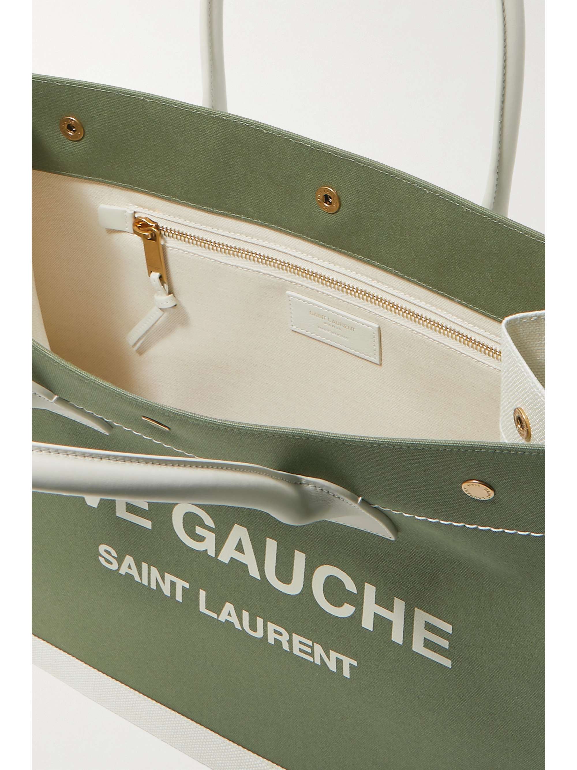 SAINT LAURENT Rive Gauche leather-trimmed printed canvas tote