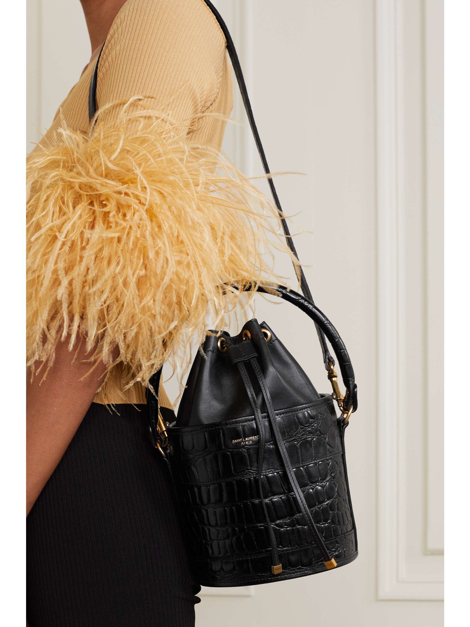 SAINT LAURENT Bahia croc-effect leather bucket bag