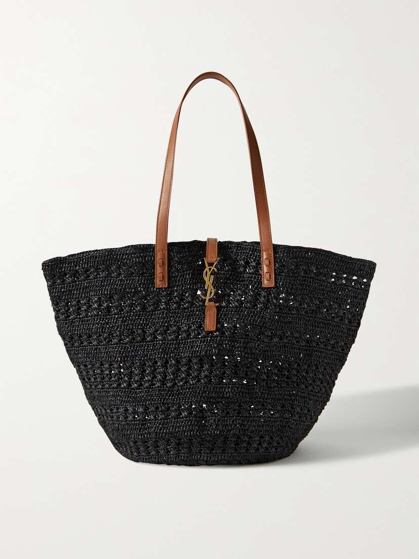 Saint Laurent Panier Medium Leather-trimmed Raffia Tote