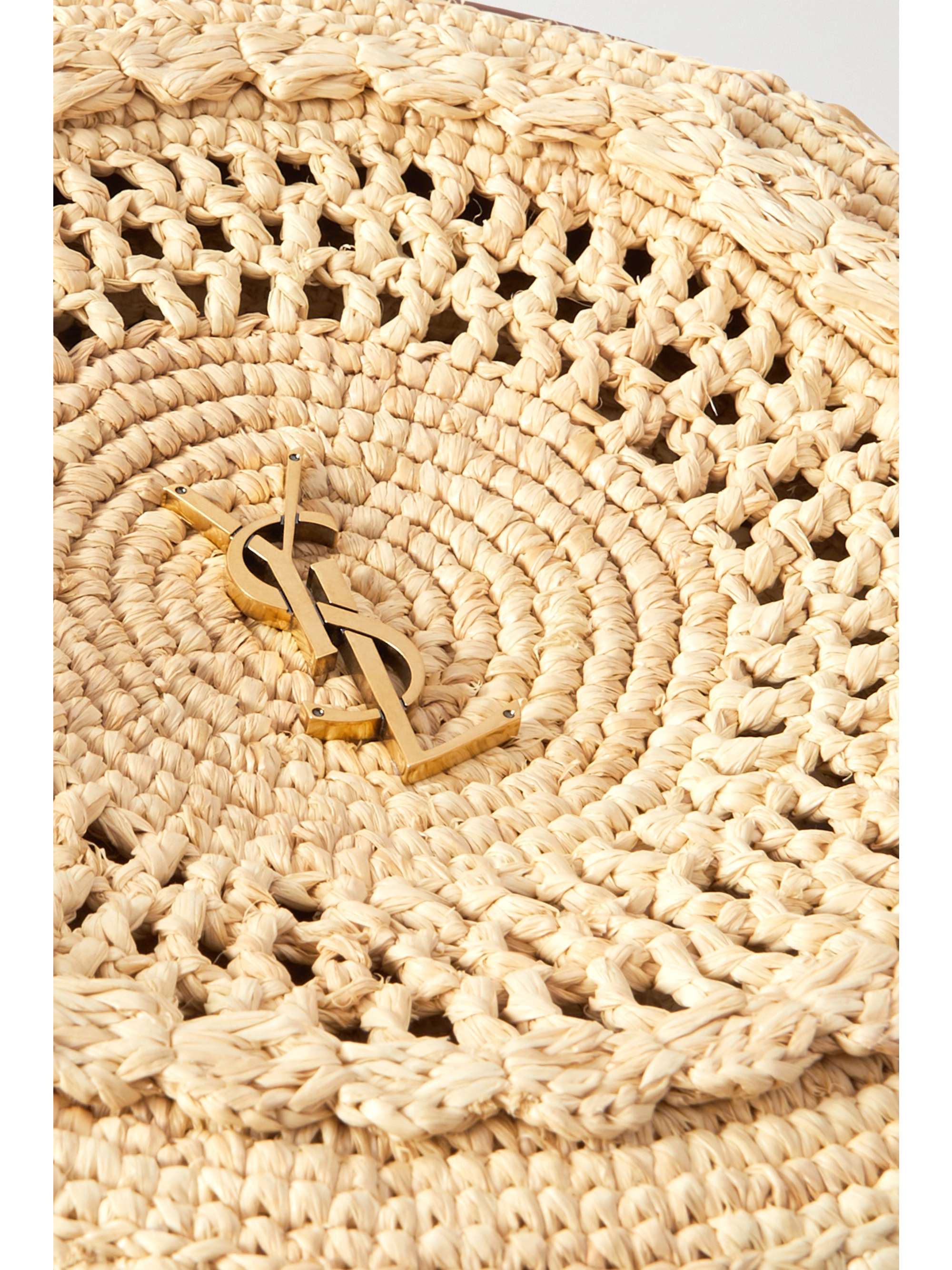 SAINT LAURENT Round leather-trimmed raffia shoulder bag