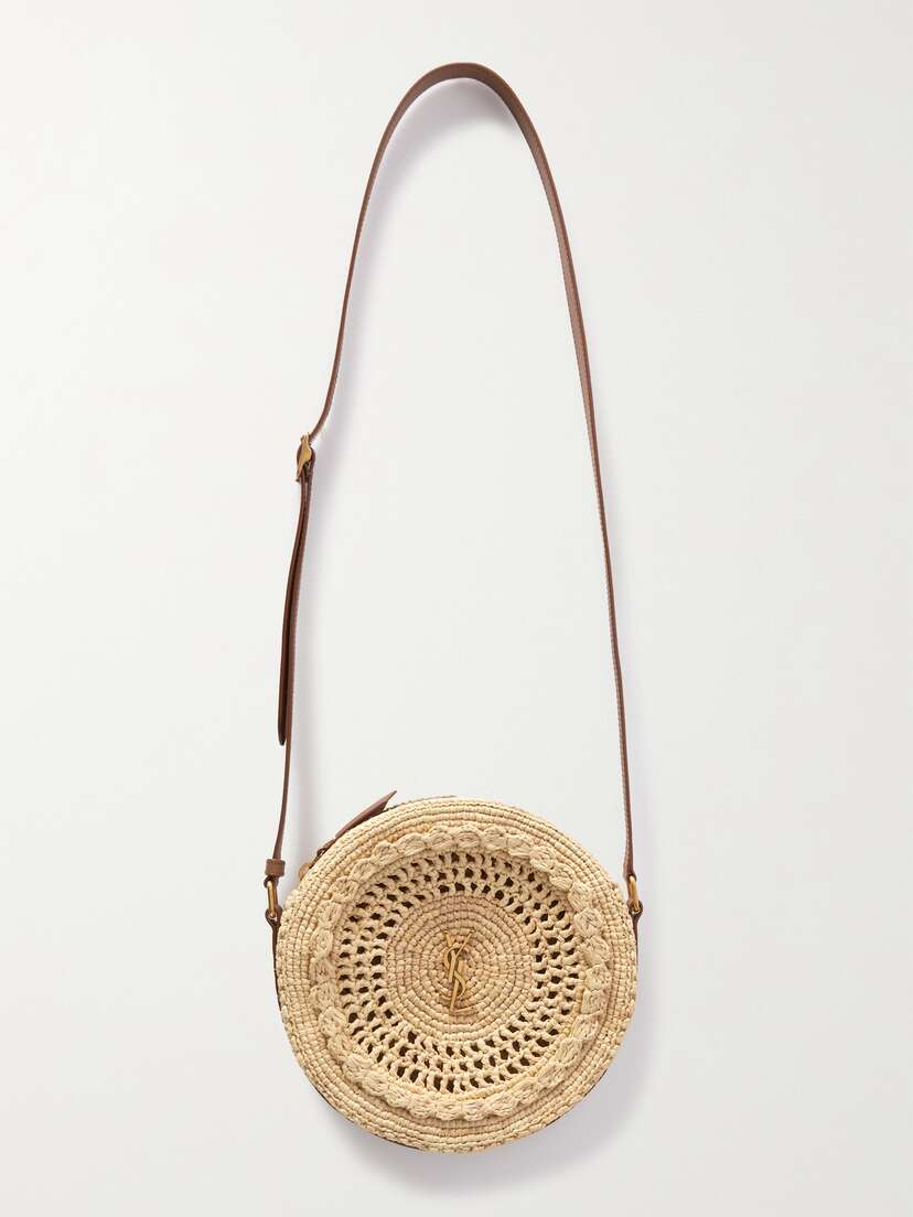 Saint Laurent Round Leather-trimmed Raffia Shoulder Bag