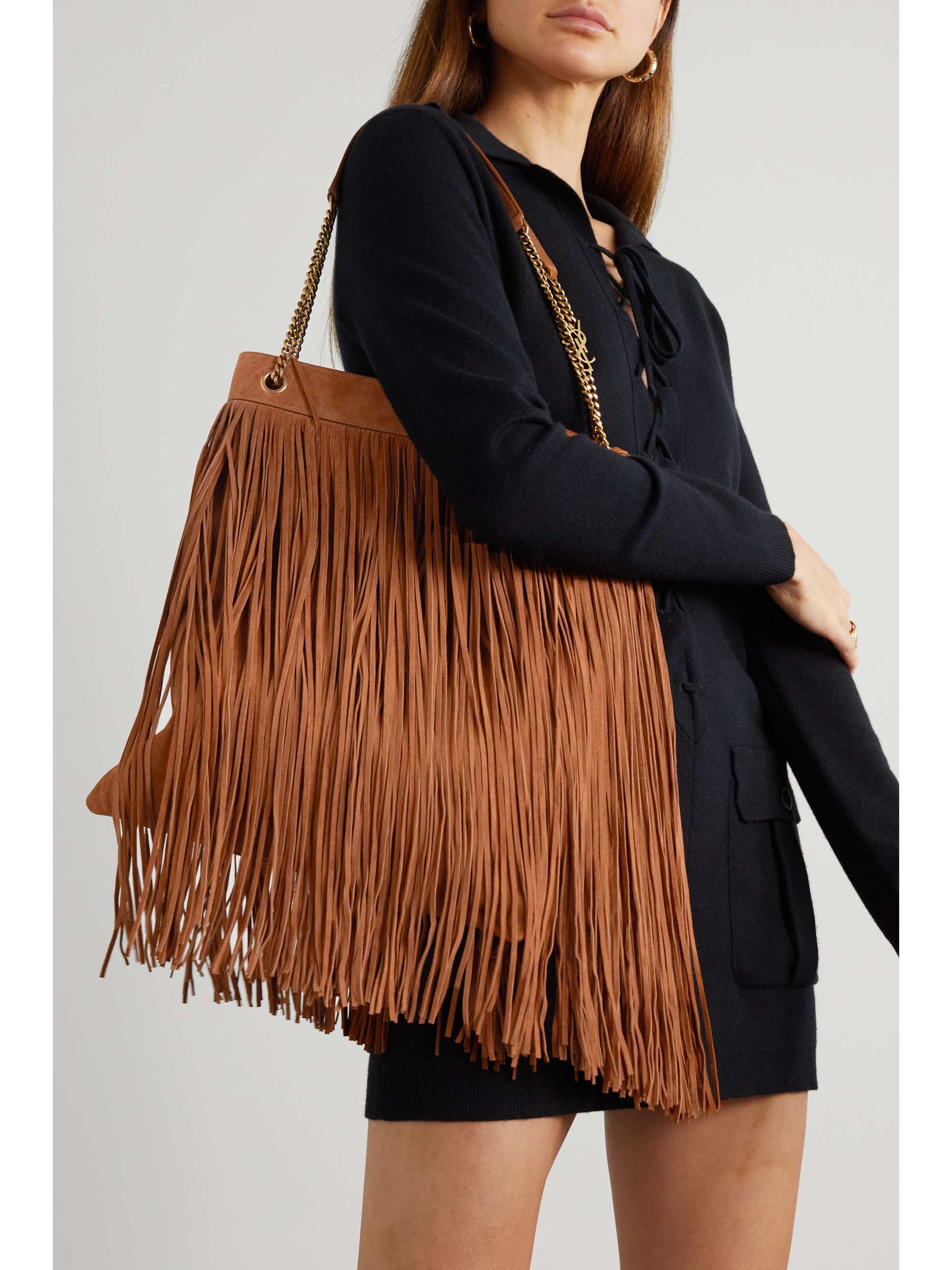 SAINT LAURENT Grace medium fringed suede shoulder bag
