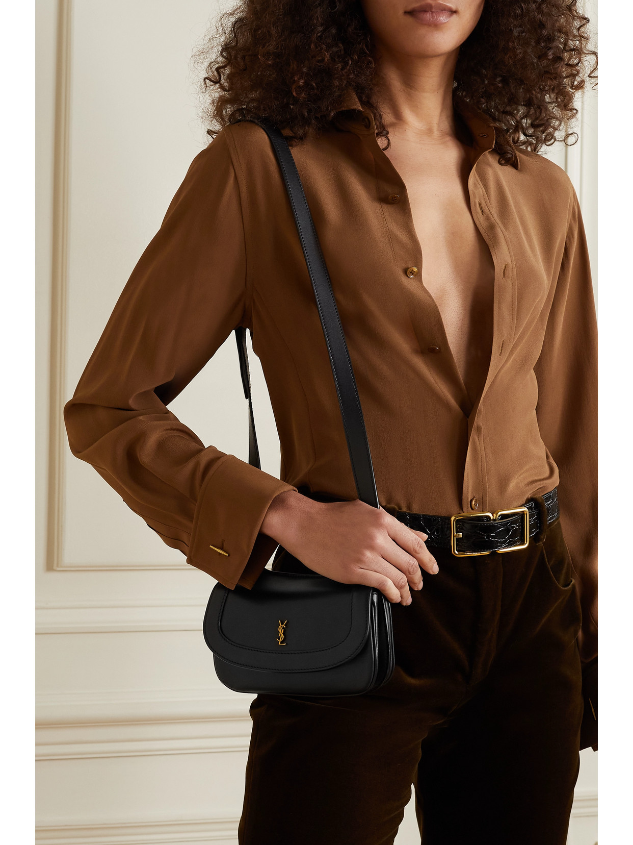 Saint Laurent Charlie Small Ysl Calfskin Crossbody Bag In Black ModeSens