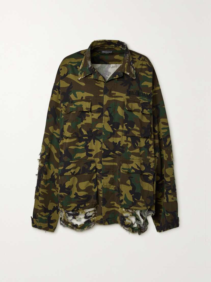 Balenciaga Oversized Distressed Camouflage-print Cotton Jacket