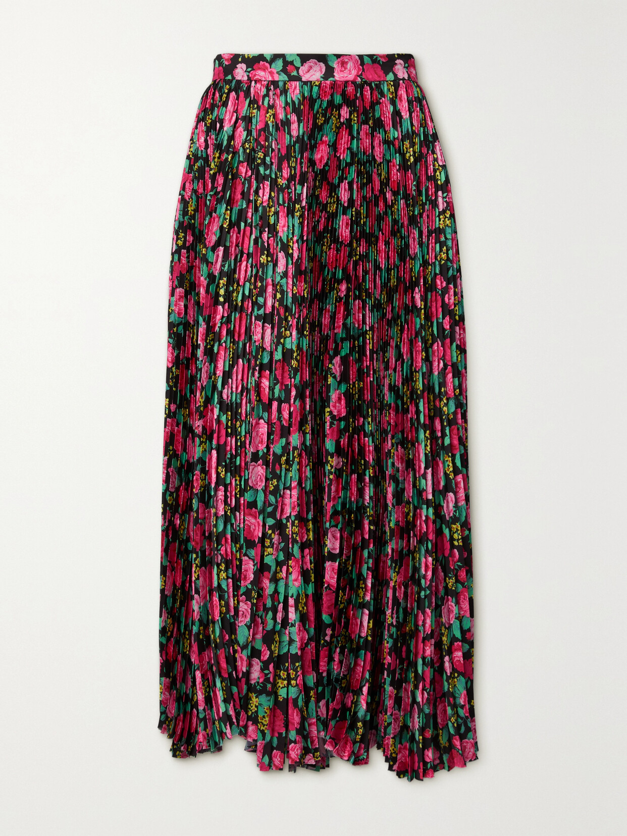 Balenciaga Pleated Floral-print Satin Midi Skirt