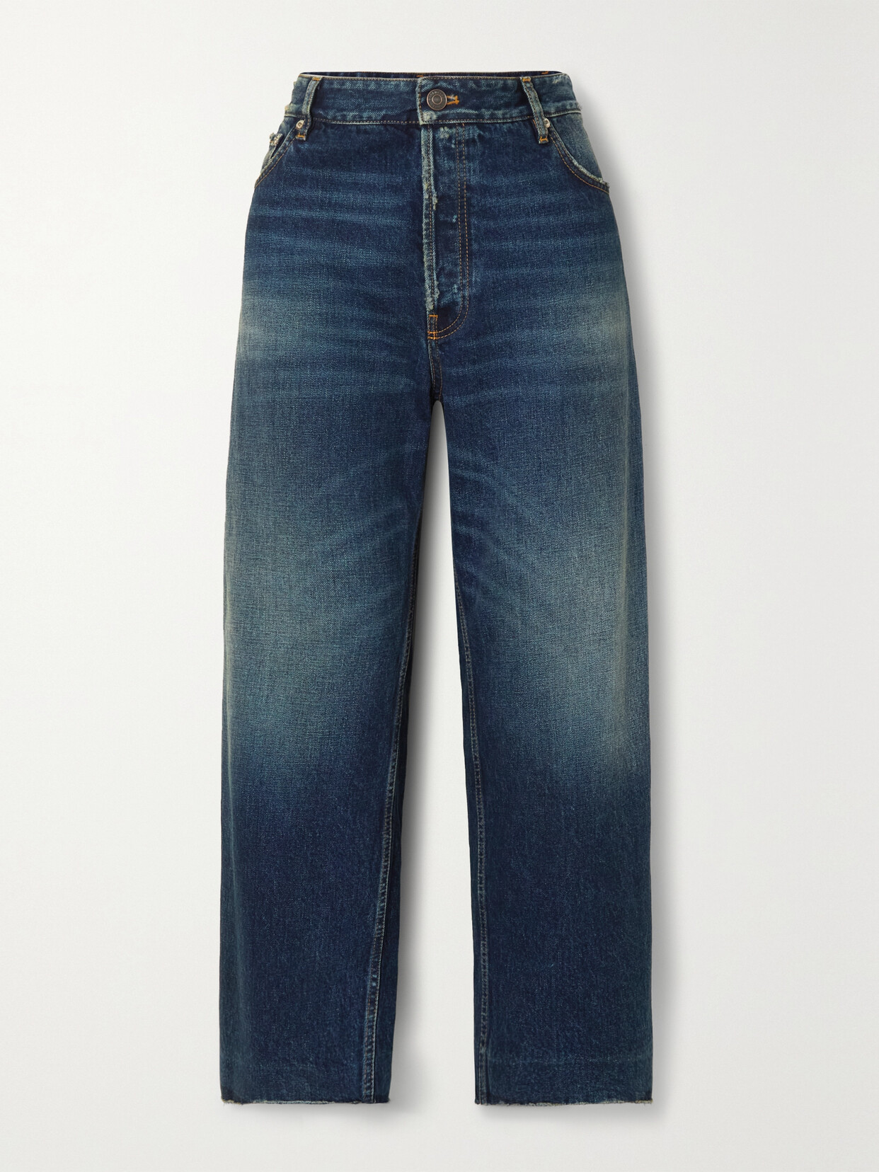 BALENCIAGA CROPPED DISTRESSED HIGH-RISE STRAIGHT-LEG JEANS