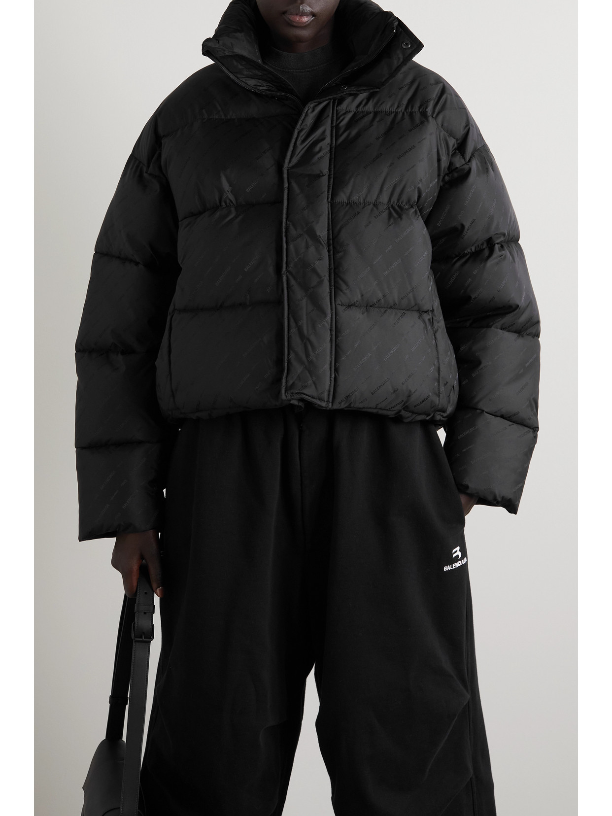 Cropped Quilted Padded Shell-Jacquard Jacket