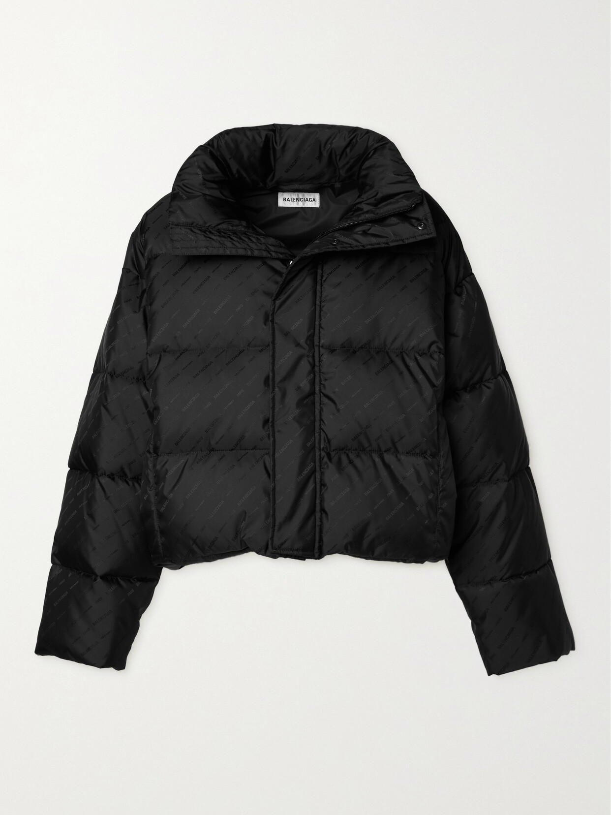 Balenciaga Cropped Quilted Padded Shell-jacquard Jacket In Black