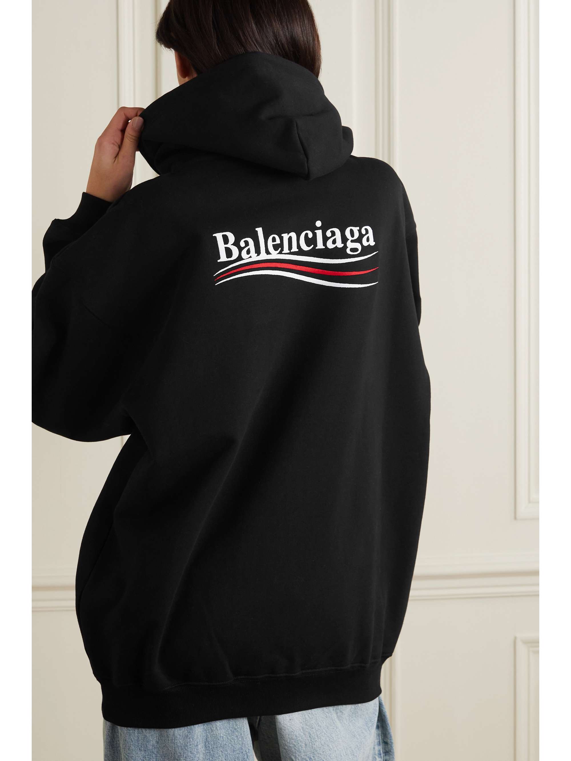 etikette wafer Modig Black Oversized embroidered cotton-jersey hoodie | BALENCIAGA | NET-A-PORTER