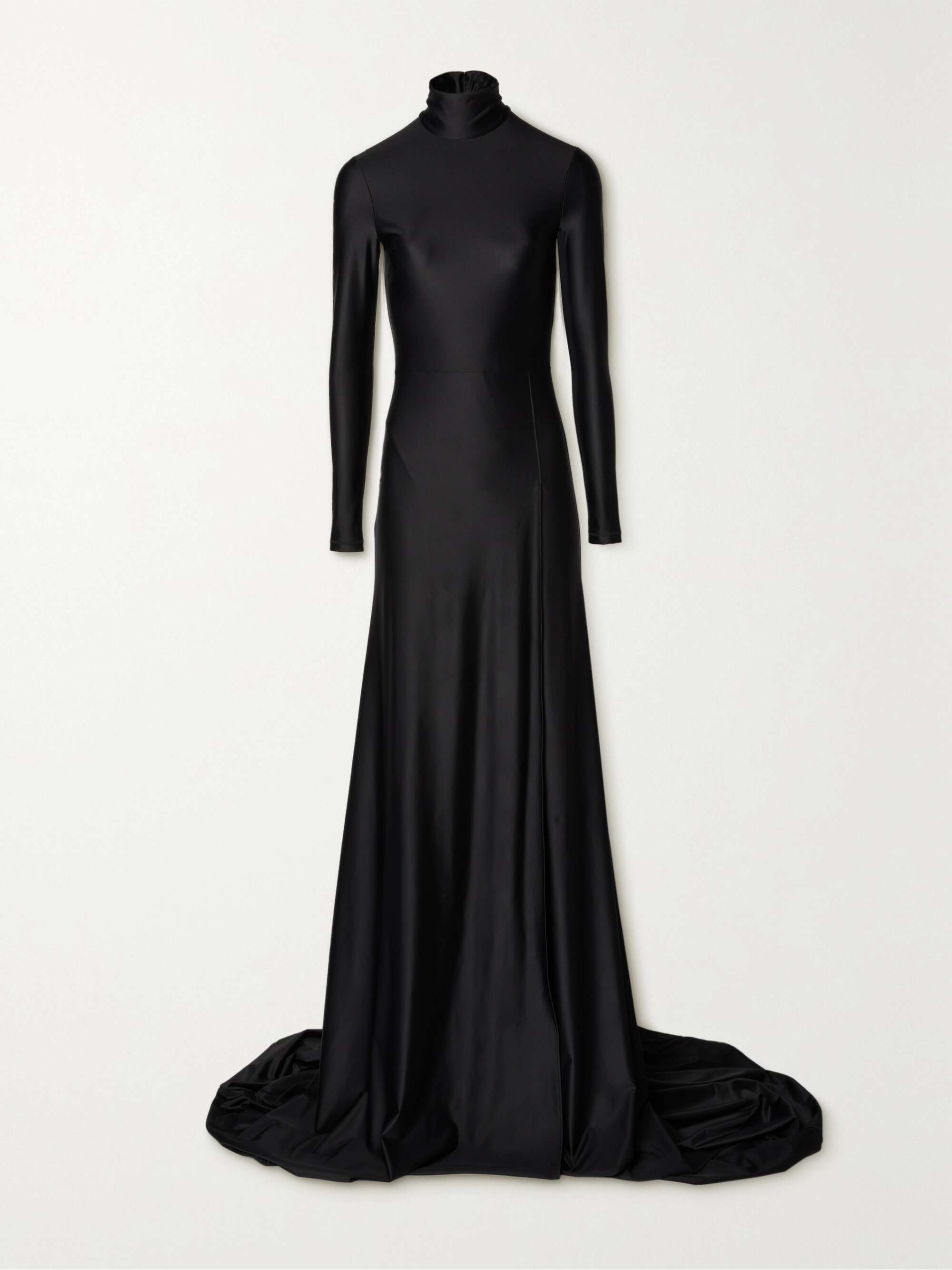 Black Draped jersey turtleneck gown ...