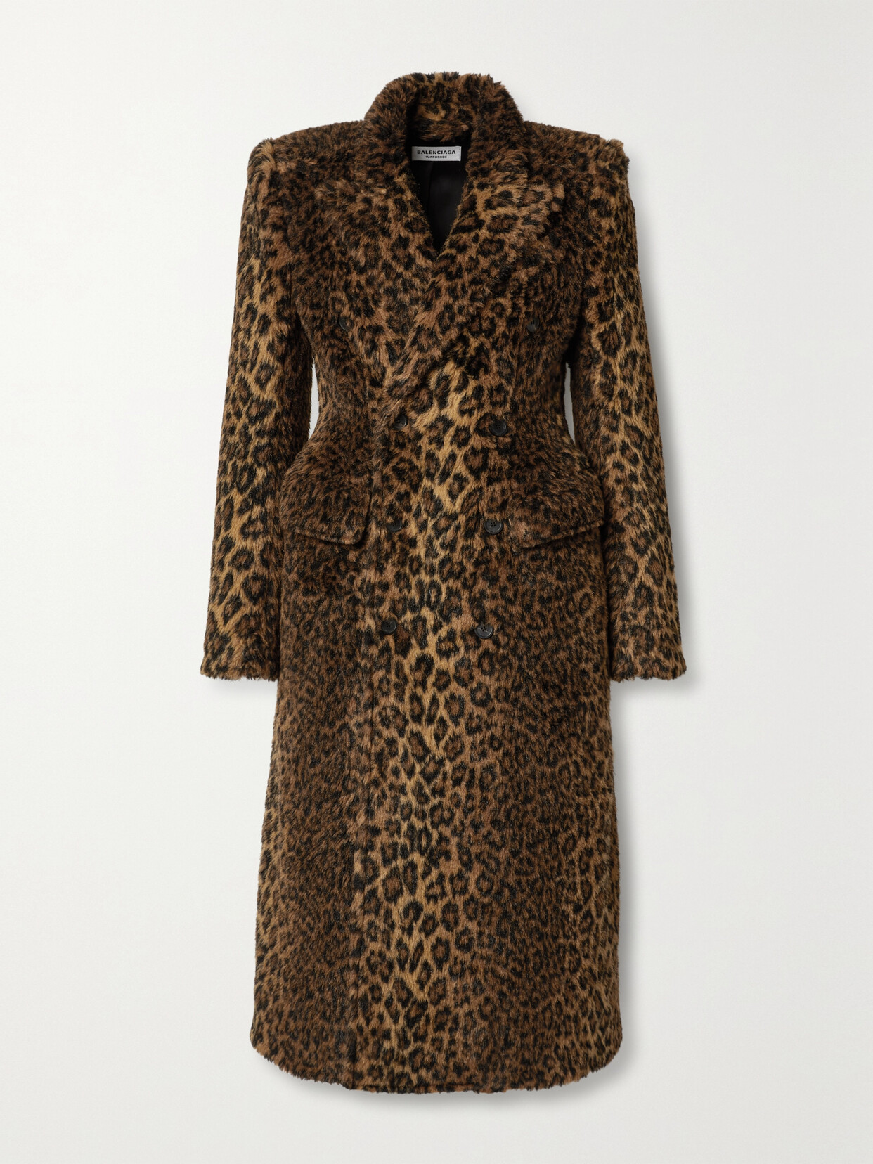 Shop Balenciaga Hourglass Double-breasted Leopard-print Faux Fur Coat In Animal Print