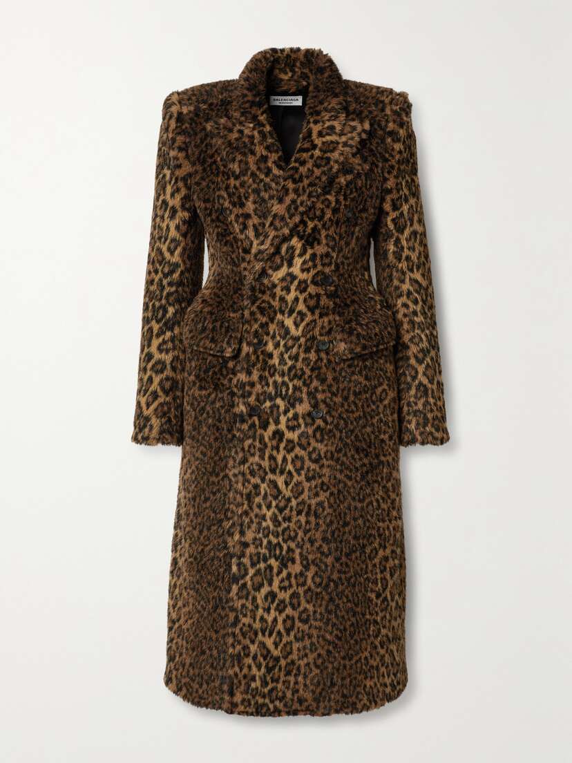 Balenciaga Hourglass Double-breasted Leopard-print Faux Fur Coat