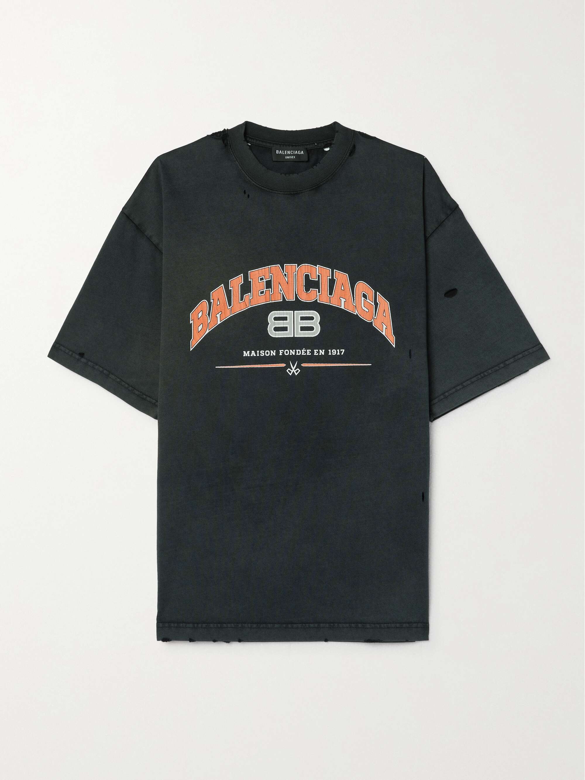 BALENCIAGA Distressed printed cotton-jersey T-shirt