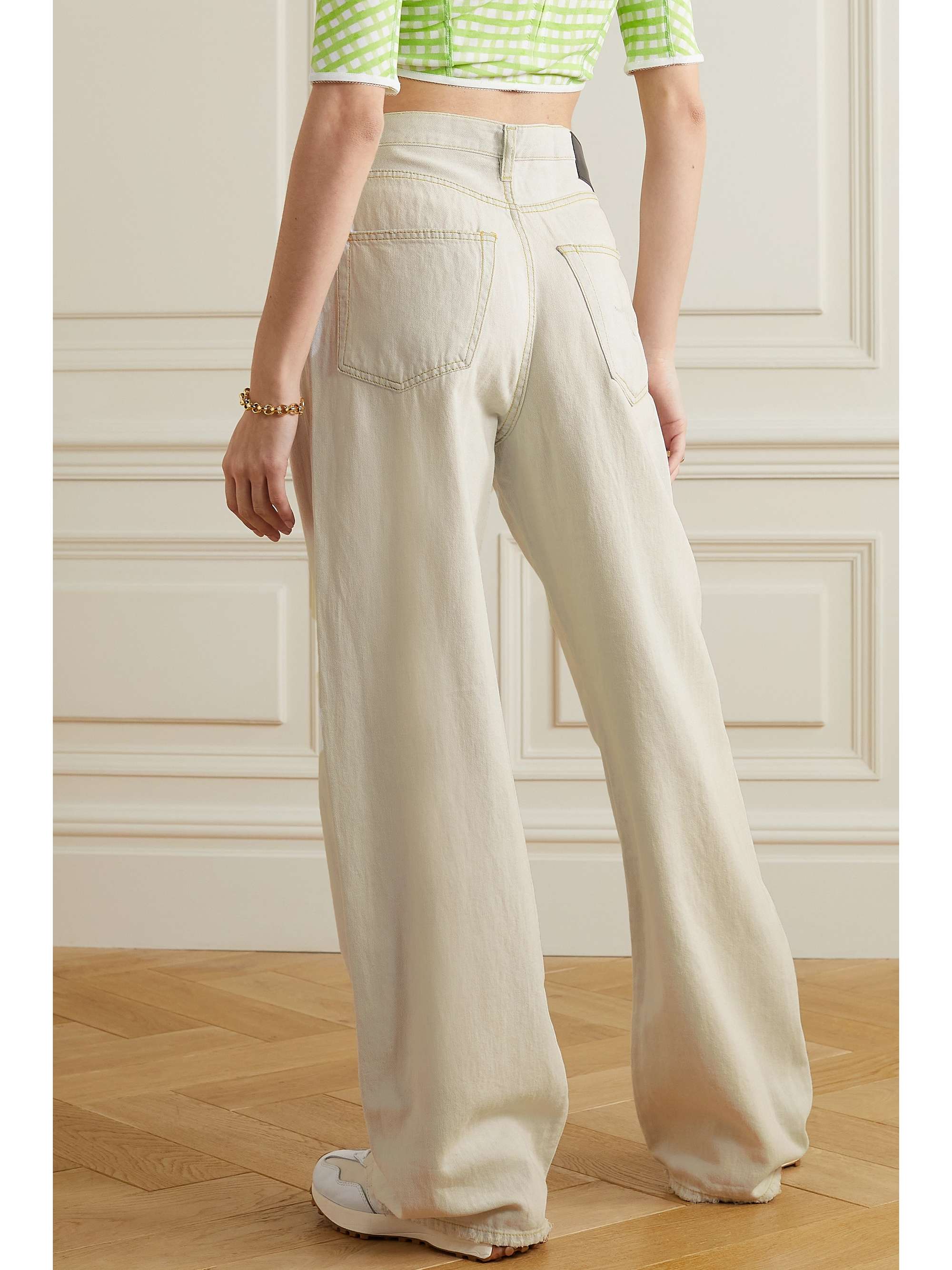 R13 Damon pleated distressed high-rise wide-leg jeans