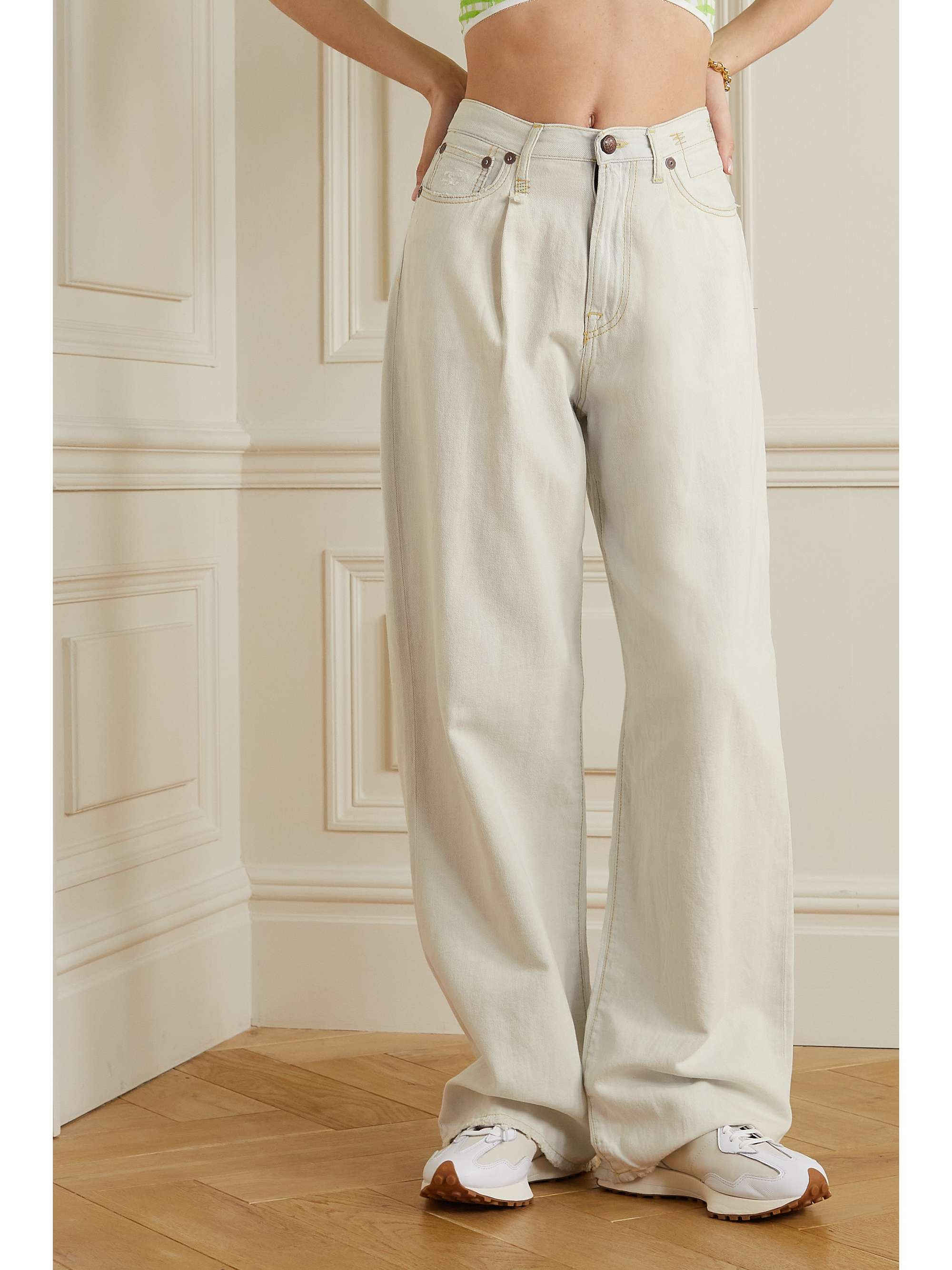 R13 Damon pleated distressed high-rise wide-leg jeans