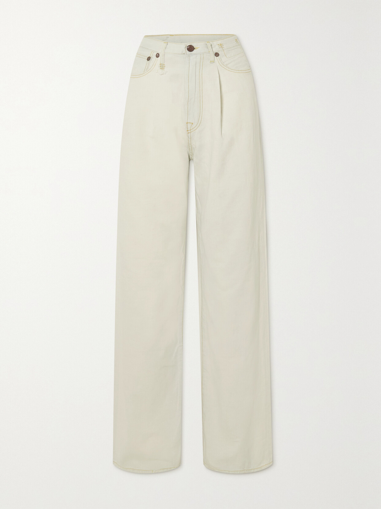 R13 Damon Pleated Distressed High-rise Wide-leg Jeans In Kinney Linen Indigo