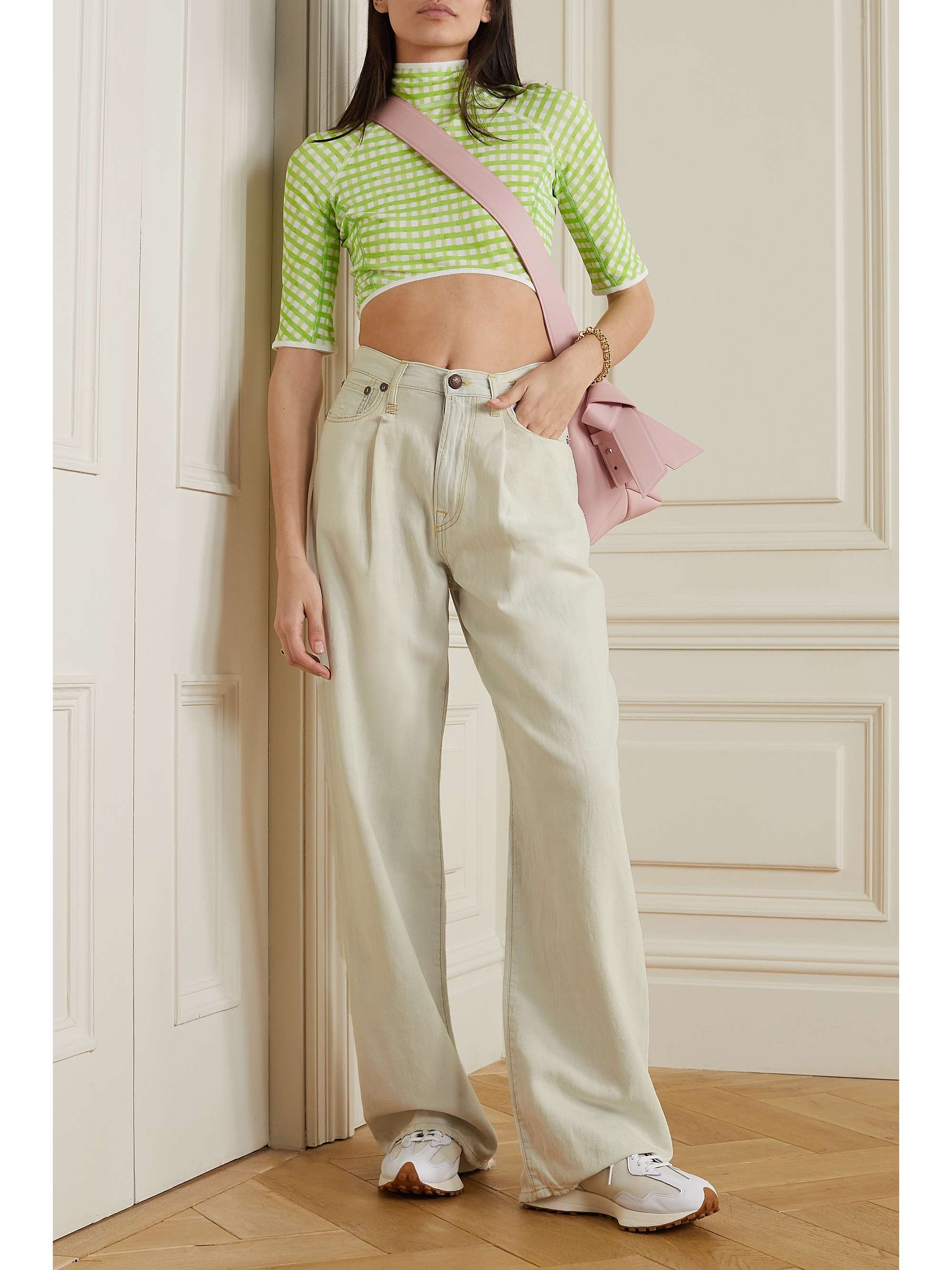 R13 Damon pleated distressed high-rise wide-leg jeans