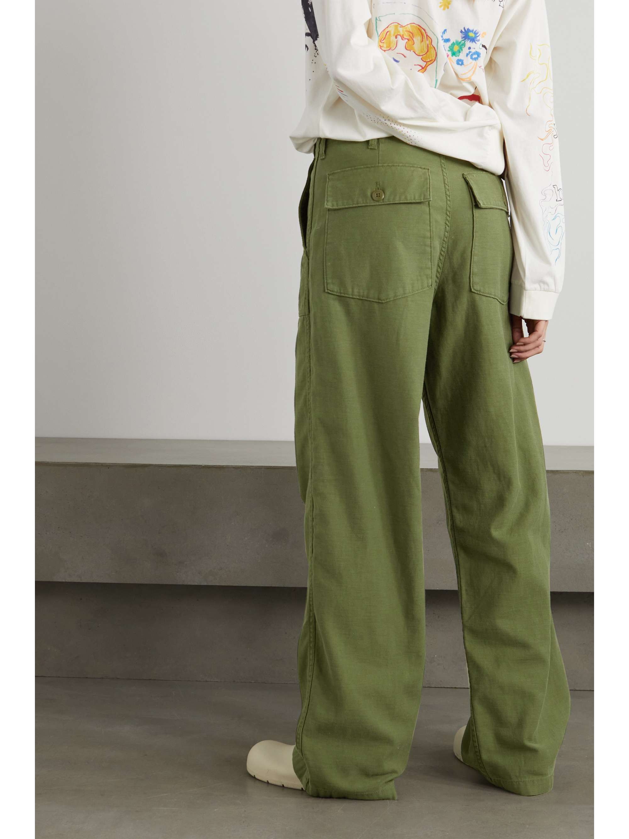 Army green Cotton wide-leg cargo pants 