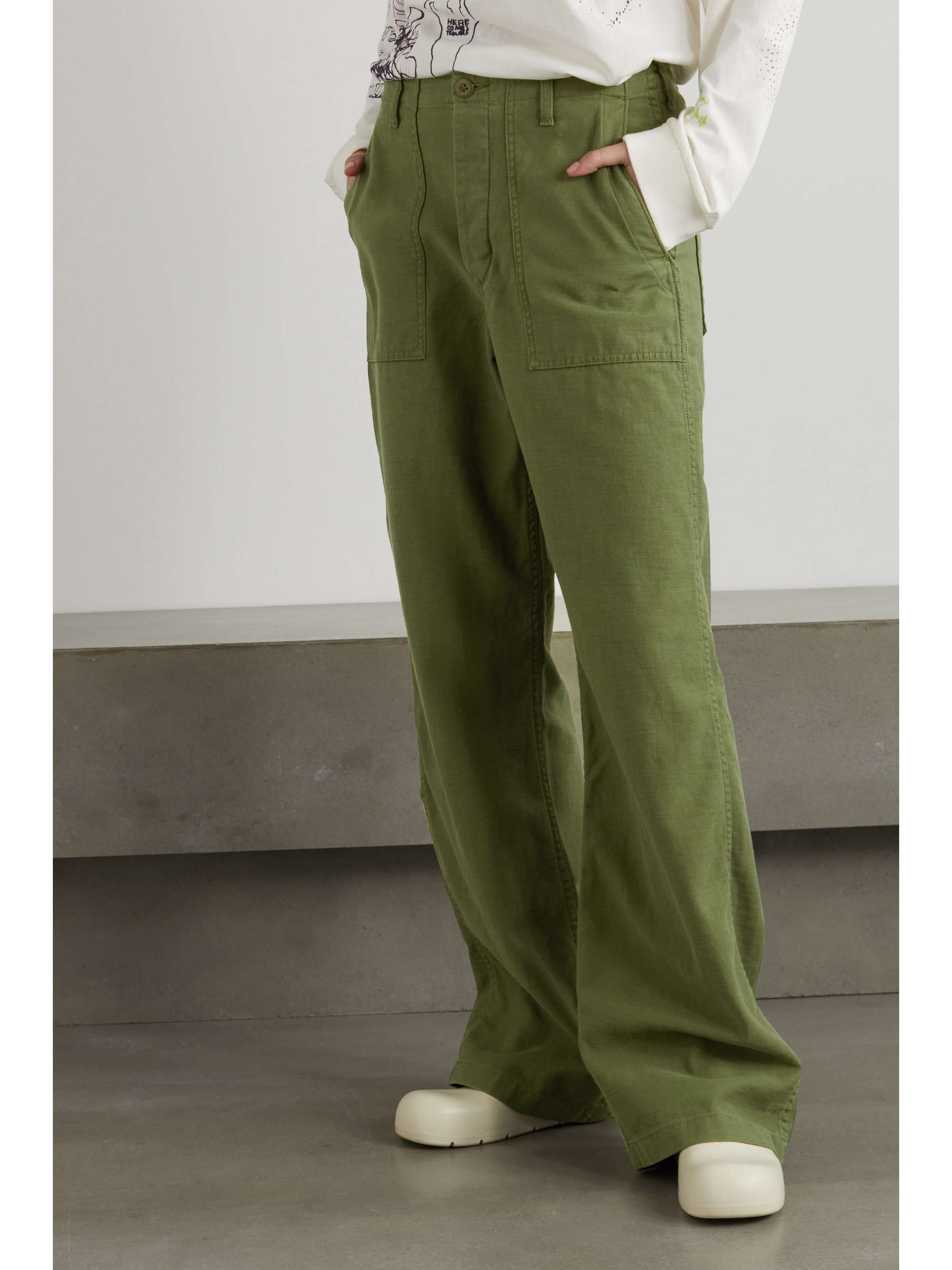 Army green Cotton wide-leg cargo pants 