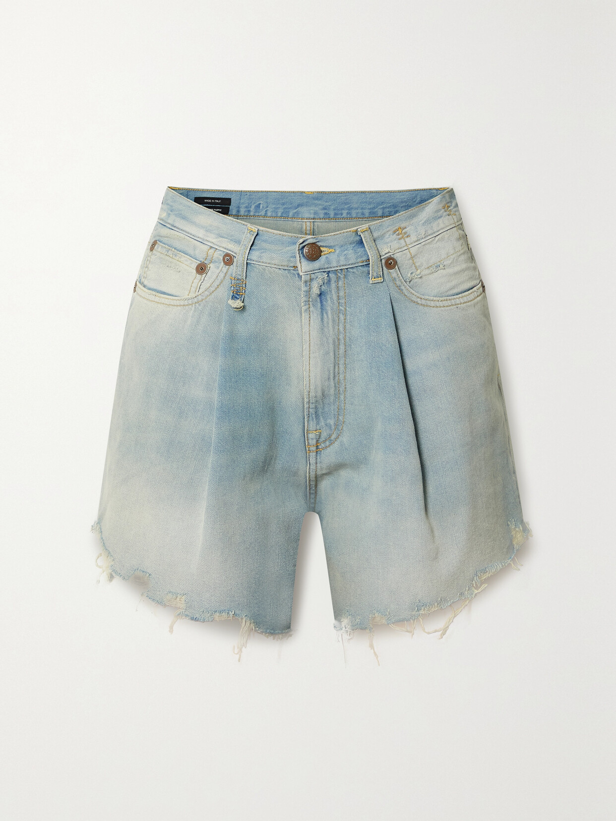 R13 DAMON DISTRESSED PLEATED DENIM SHORTS