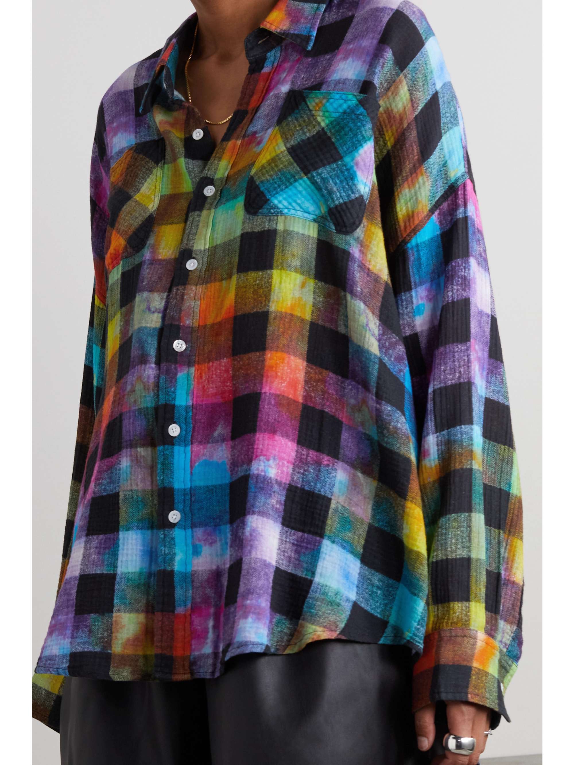 Black Oversized checked cottongauze shirt R13 NETAPORTER